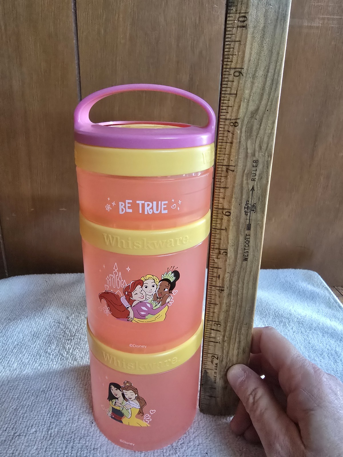 Whiskware Disney Princess 3 Stack Snack Containers W/ Handle Orange Yellow Pink