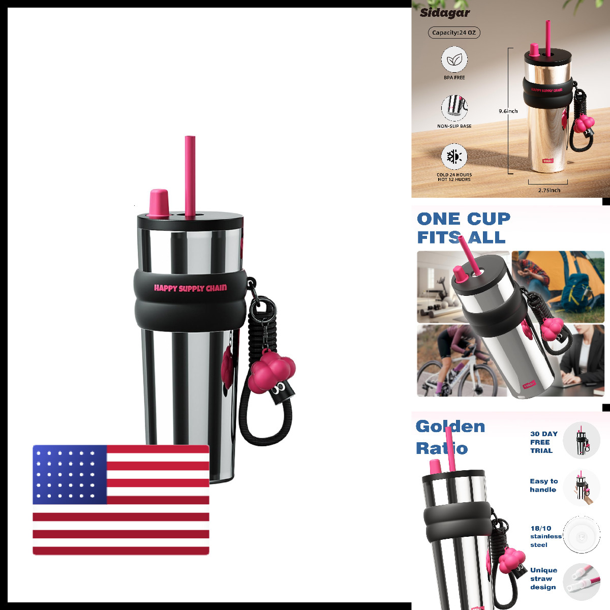 Sdga+ Sdga 24 Oz Stainless Steel Tumbler Lid And Straw Insulated Water Bottle