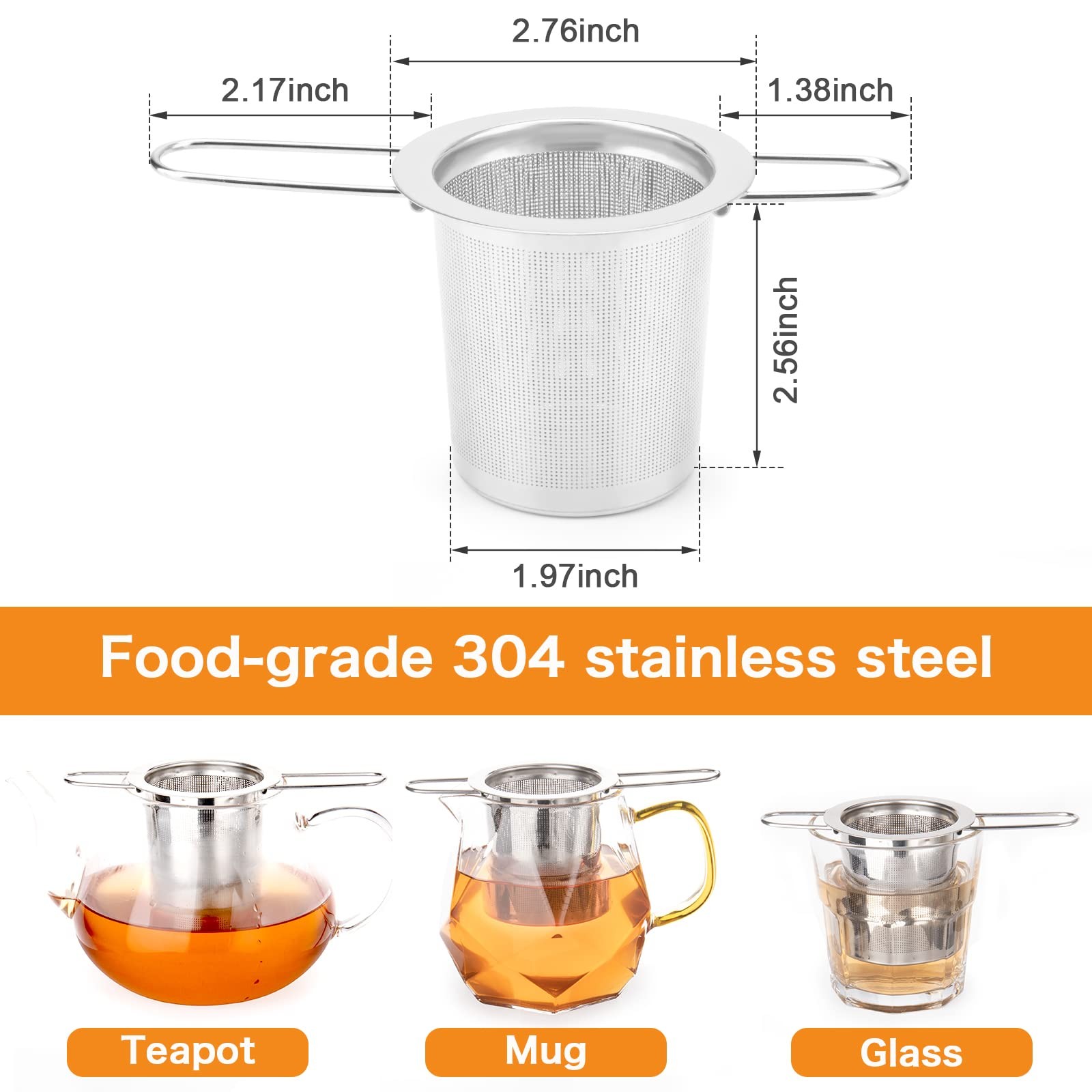 2Pack Tea Strainer, Stainless Steel Infuser 2 Count (Pack of 1), Silver