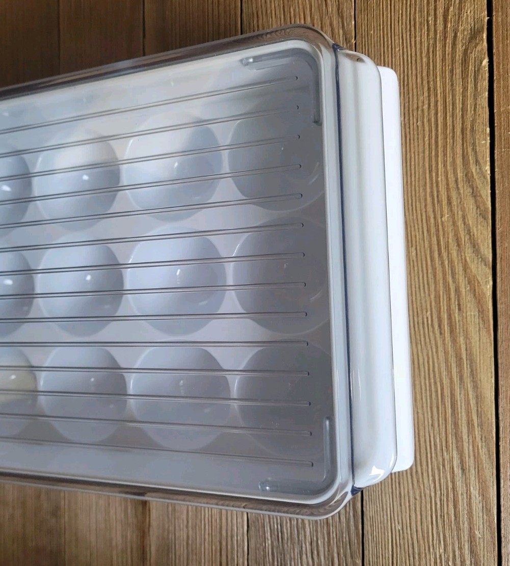 Refrigerator Organizer Clear Egg Holder & Acrylic Lid Storage Container Holds 21
