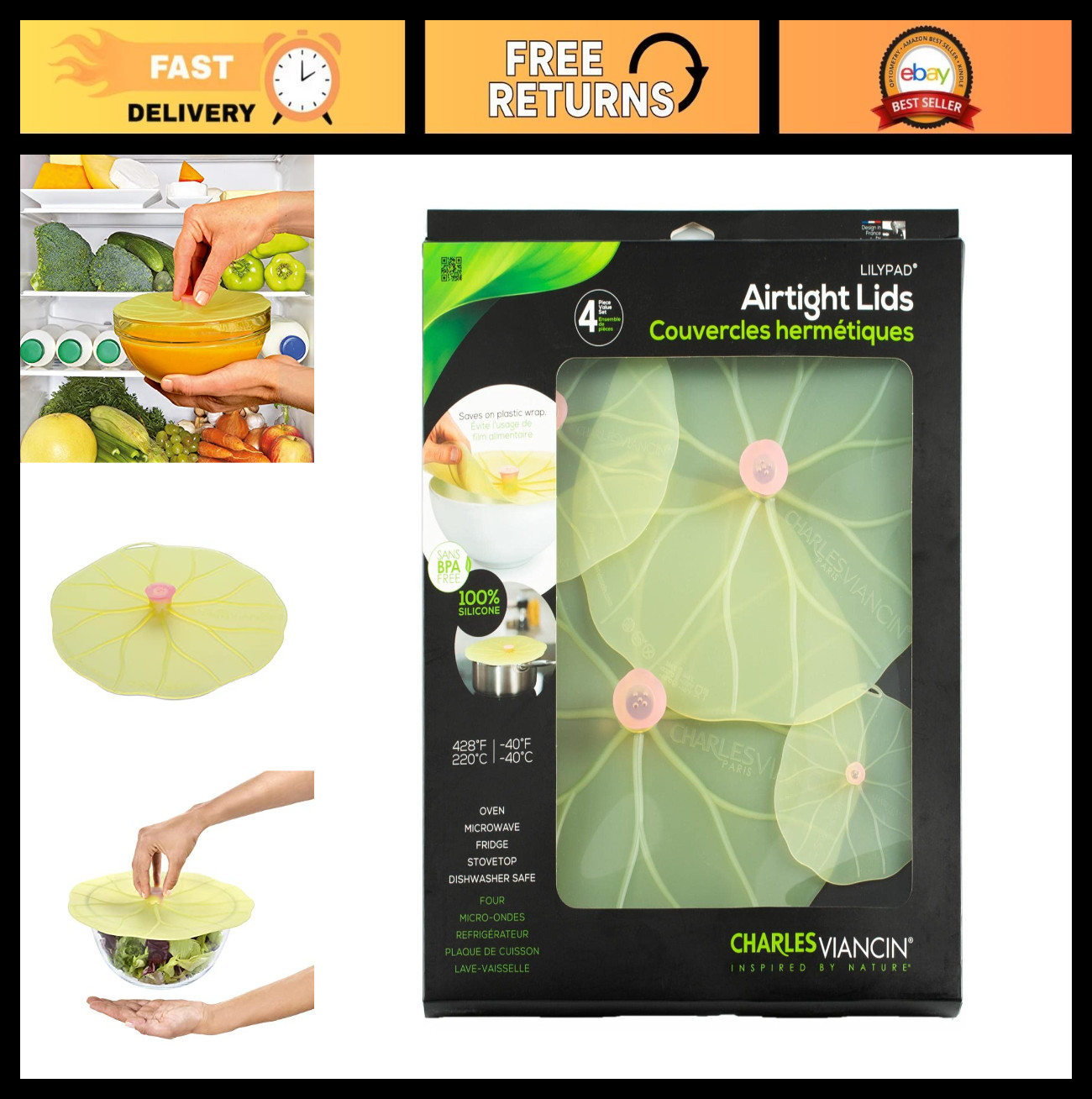 Silicone Food Storage Lids Set of 4 – Airtight Seal for Cooking & Freshness – 11