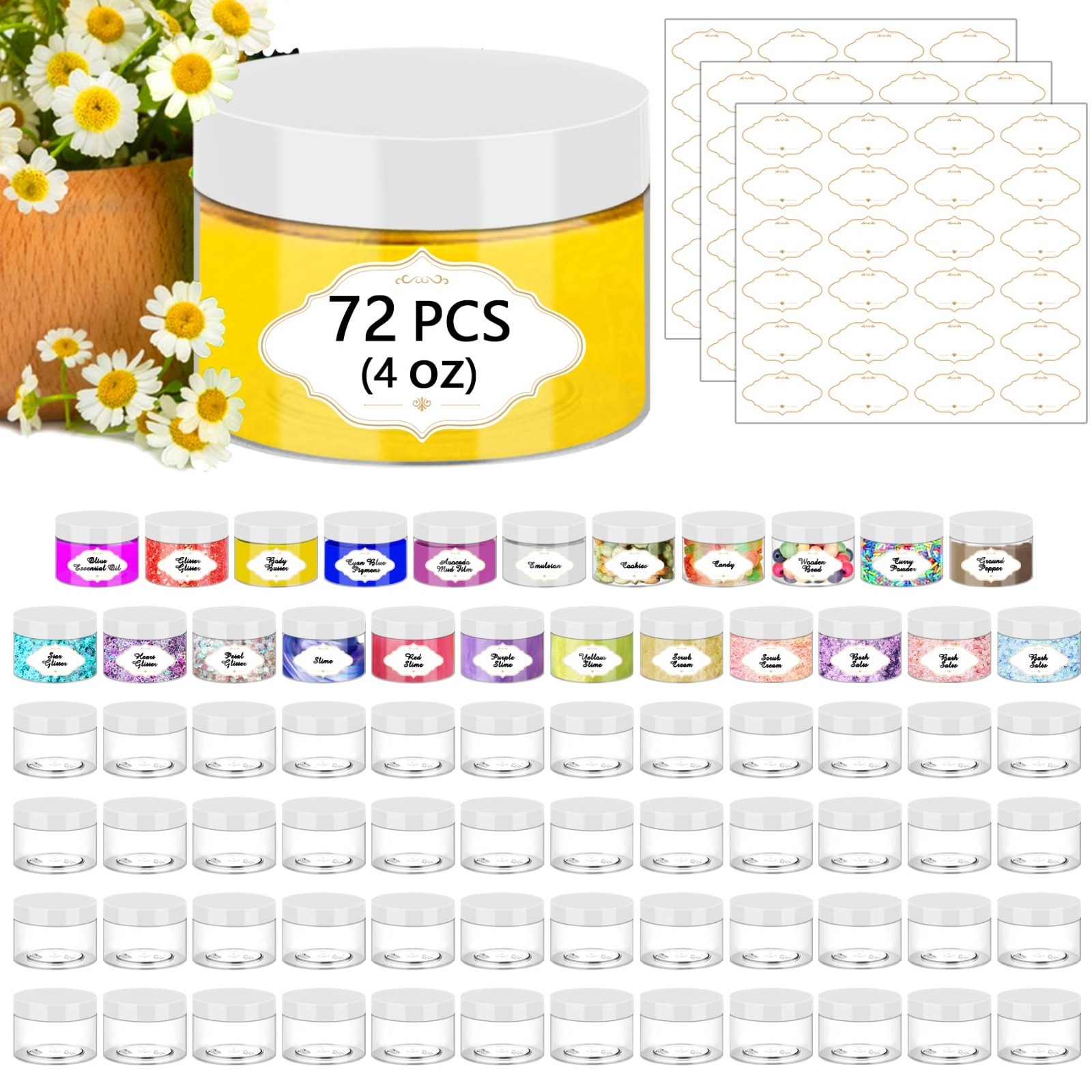 72 Pcs 4 OZ Clear Plastic Jars with Lids – Leak Proof Storage Containers for Sli