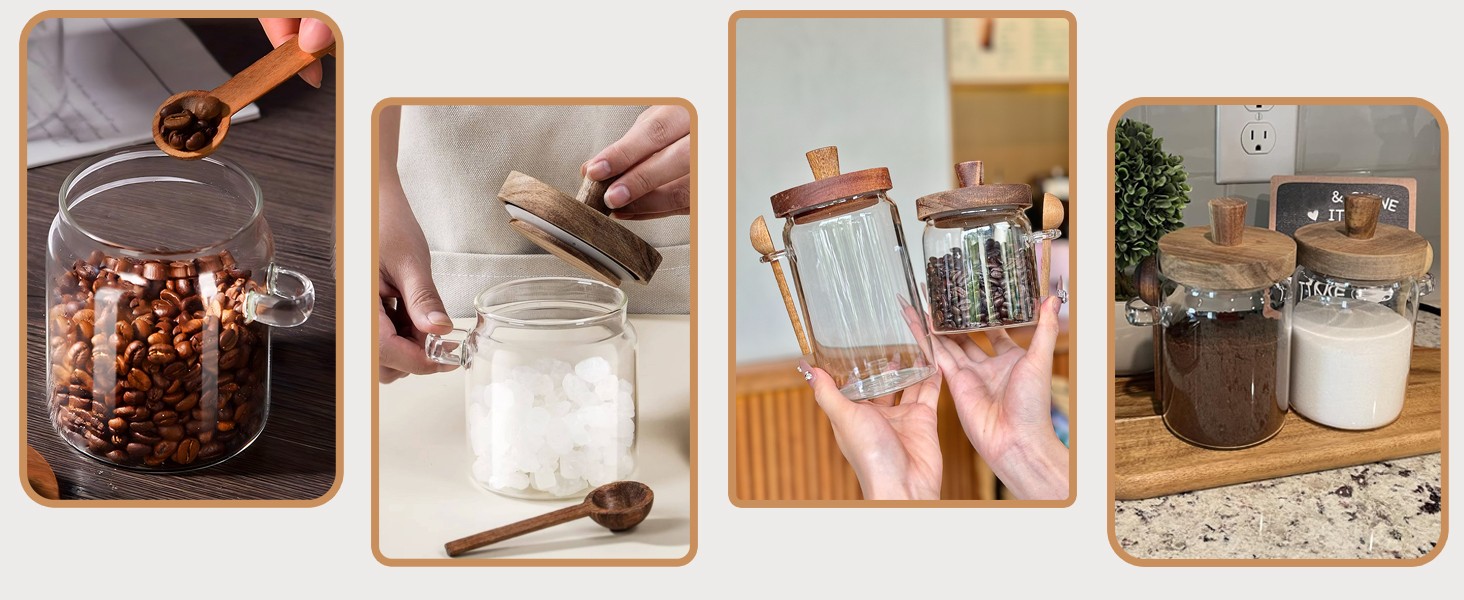 Glass Jar with Lid and Spoon 13&20&24 OZ Coffee Tea Sugar Canister Set of 3