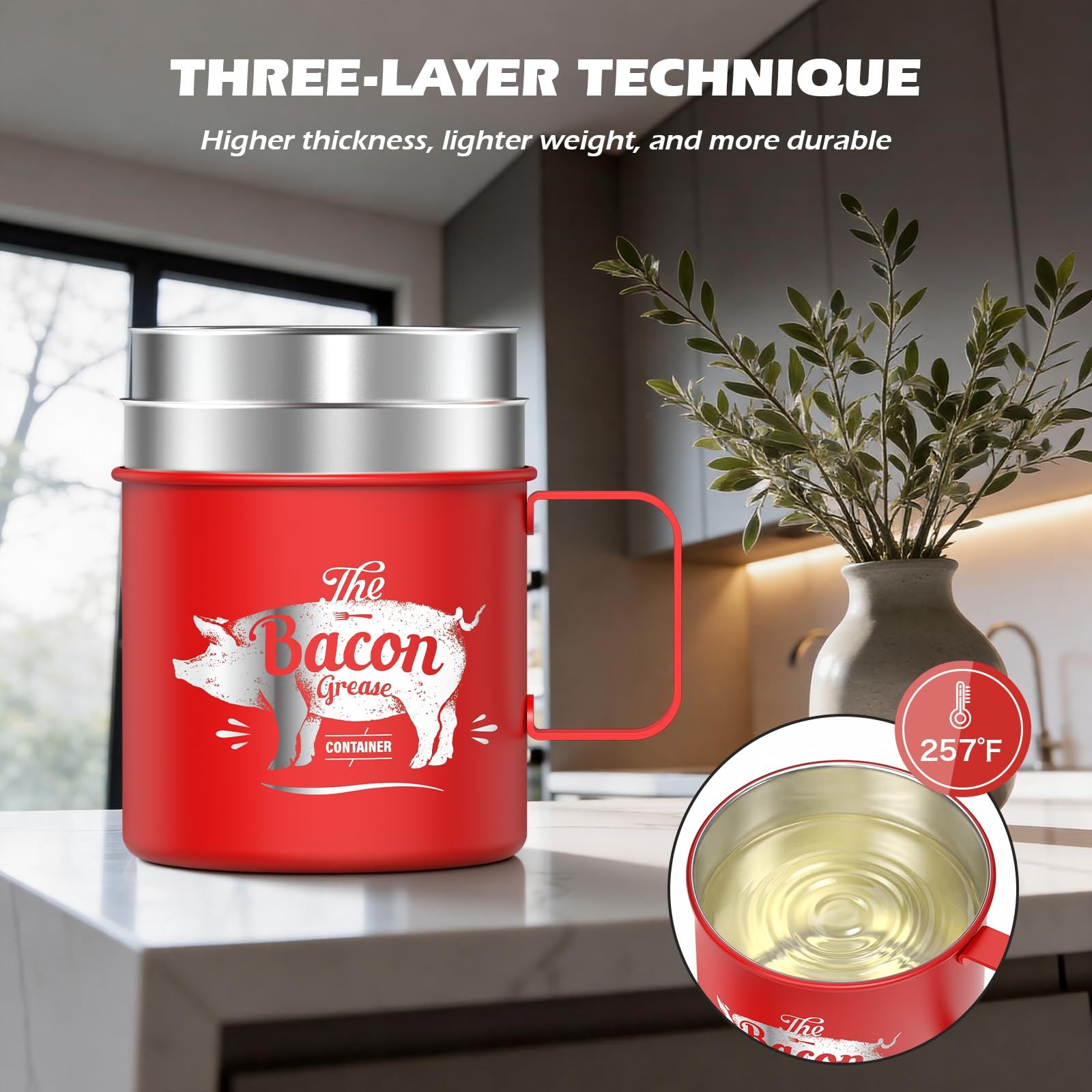 Mini Bacon Grease Saver With Strainer – 20 OZ Stainless Steel Oil Container, …
