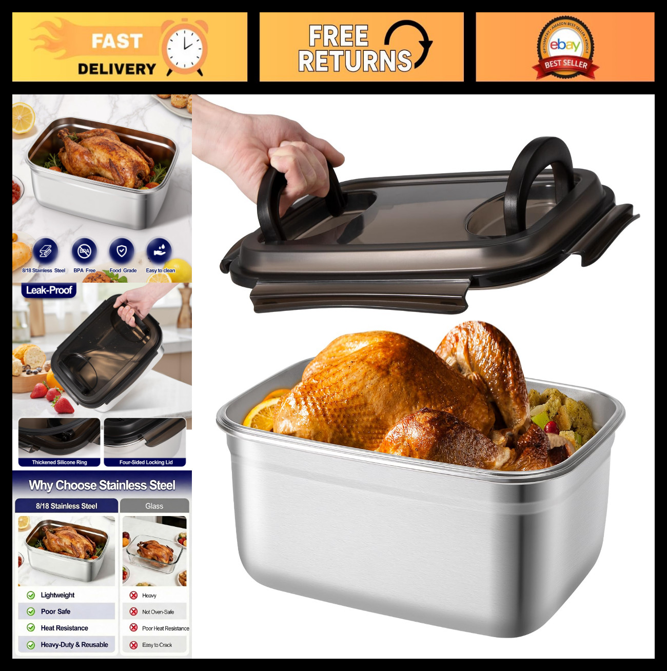 Large Stainless Steel Food Storage Containers 7500ML – Airtight Meal Prep & Baki