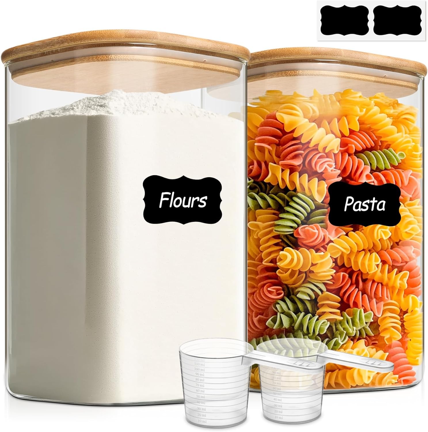 1.2 Gallon Wide Mouth Flour Sugar Storage Containers 2 Pcs, 4.6 Qt Glass Storage