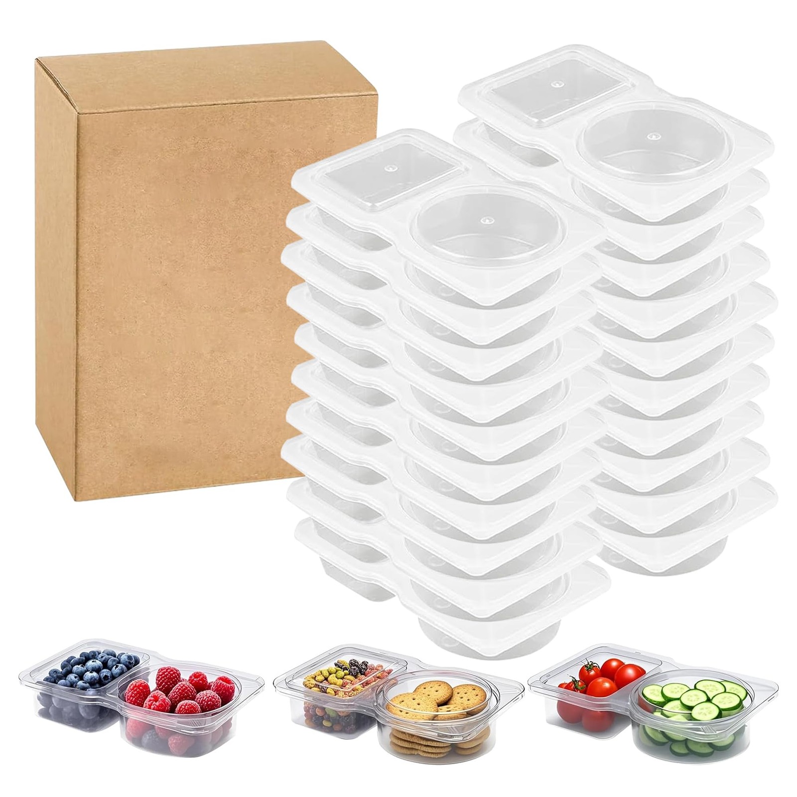 VOCAON 20PCS Double Compartment Condiment Container With Lids – Reusable Snac…