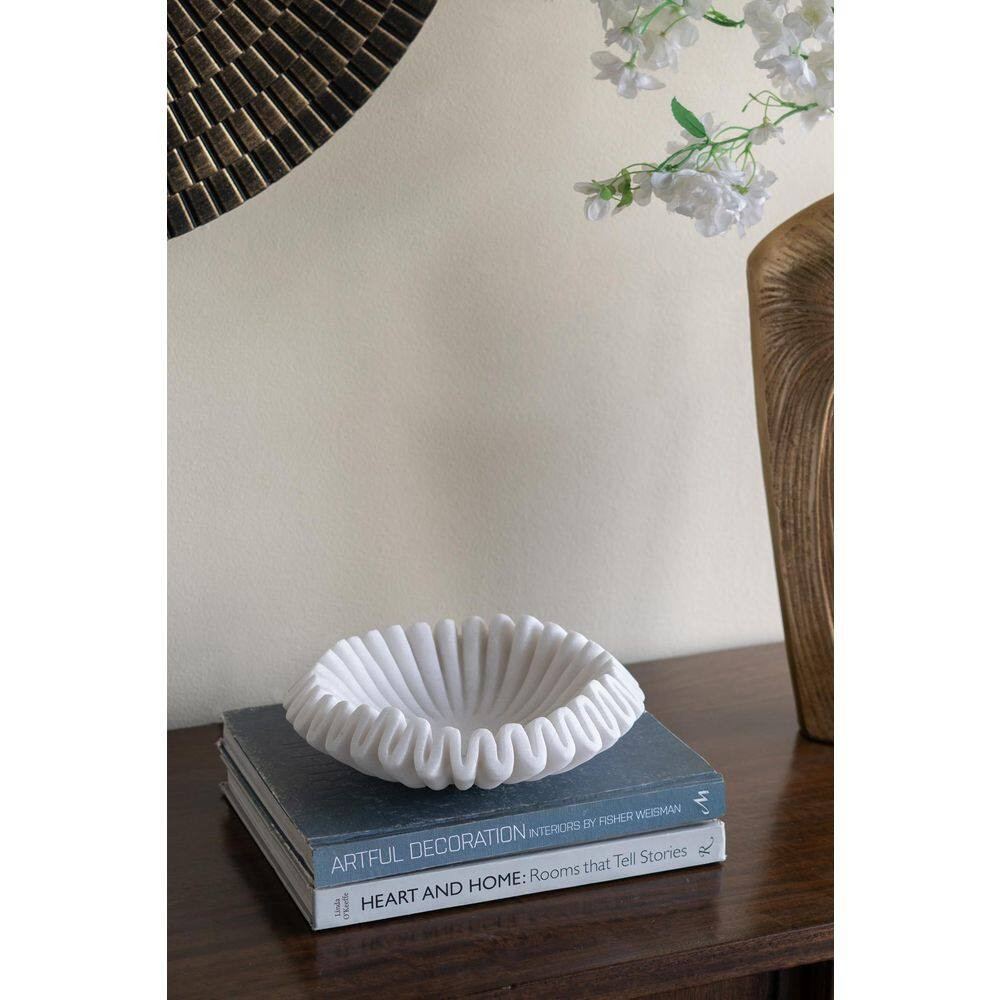 13.4 In. W X 3.7 In. H round White Plastic Decorative Bowl with Wavy Sand, Neutr