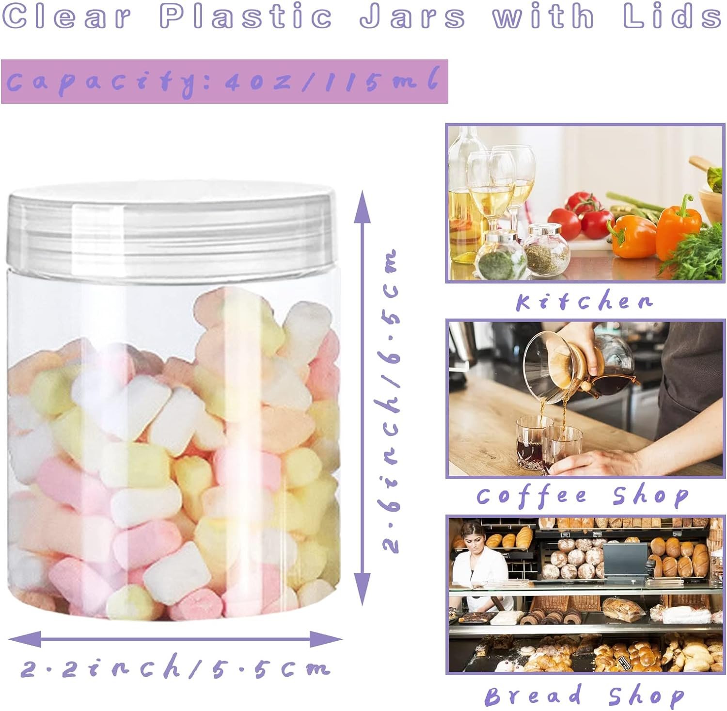 20 Pack 4Oz Clear Plastic Jars with Lids,115Ml Wide-Mouth Refillable Storage Con