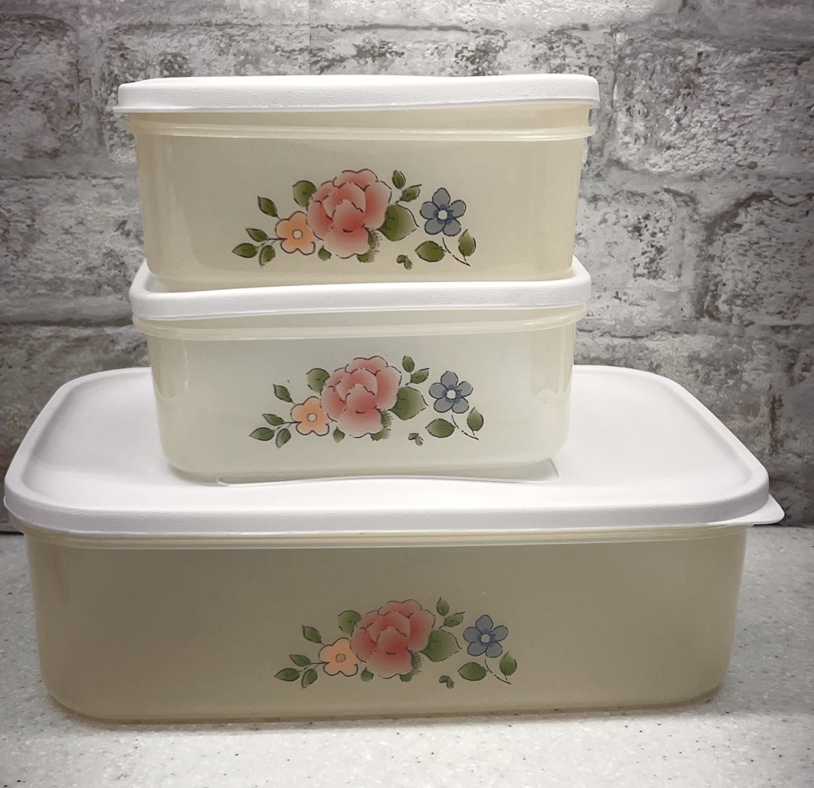 Rare Pfaltzgraff Tea Rose Plastic Storage Container Set Kitchen Organizers