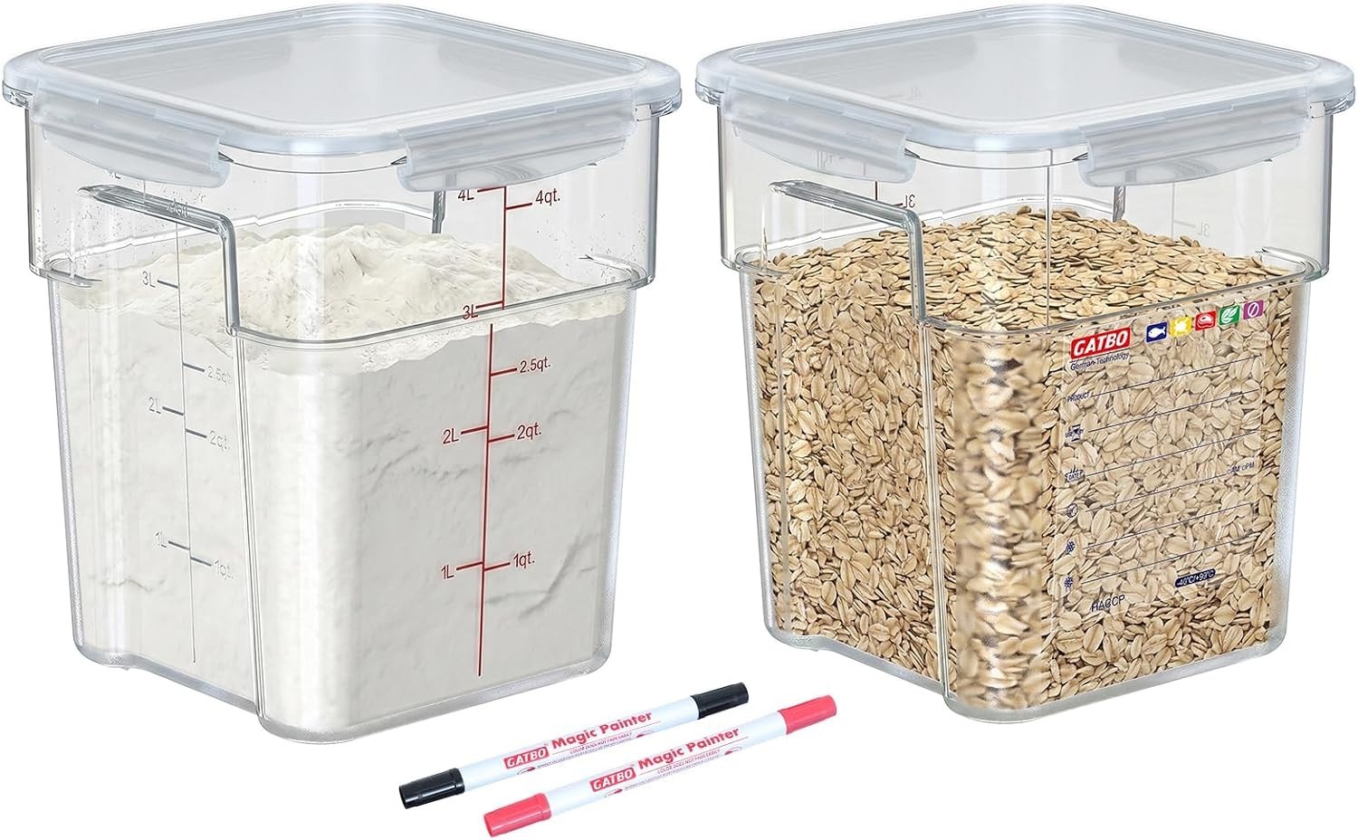 2 Pack 4 QT Airtight Commercial Food Storage Containers, Clear Food Storage C…