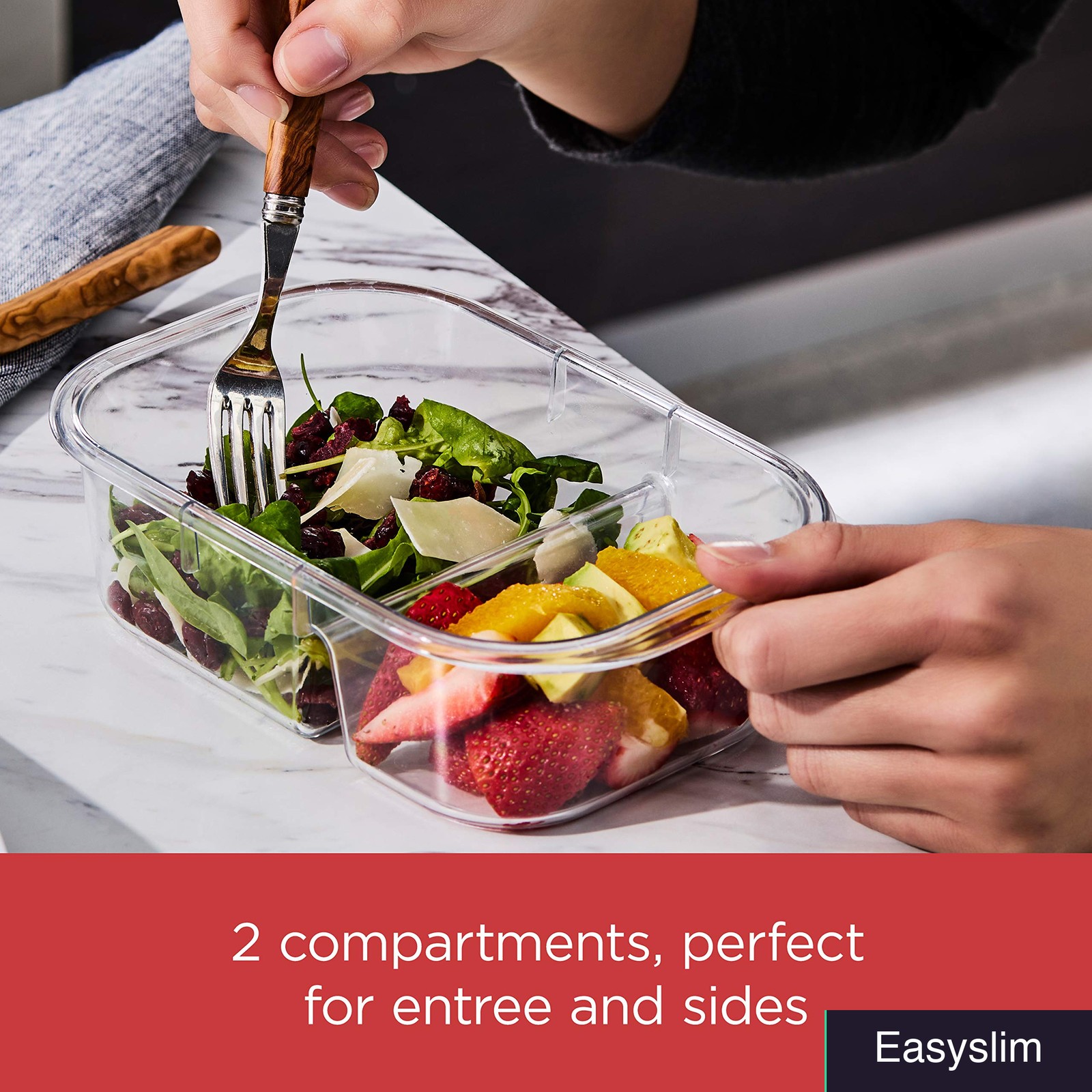 Meal Prep Containers 5-Pack, 2-Compartment, 2.85 Cup, Leak Proof, Clear/Grey