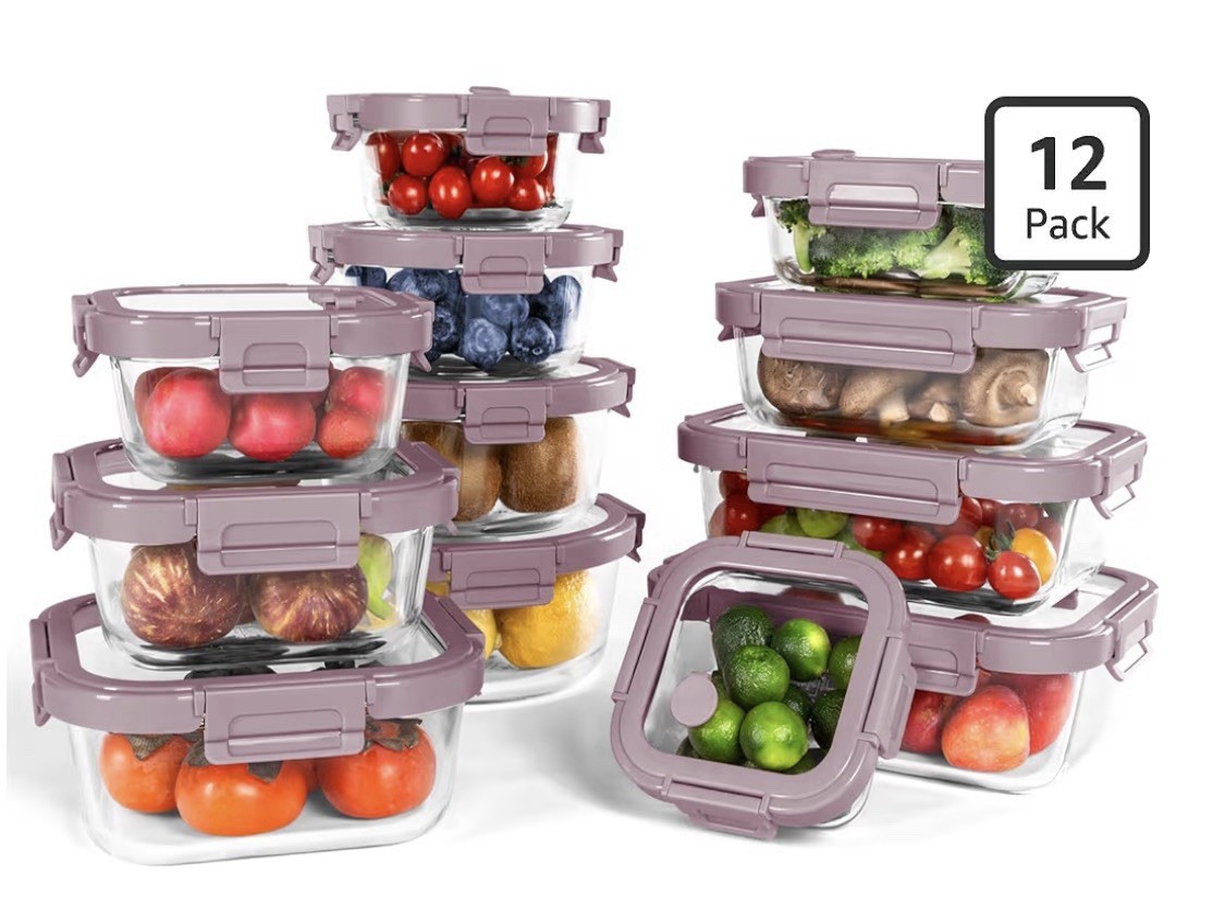 12-Pack Glass Containers w/ Tempered Lids – Borosilicate, Oven-Safe(-4°F~950°F)