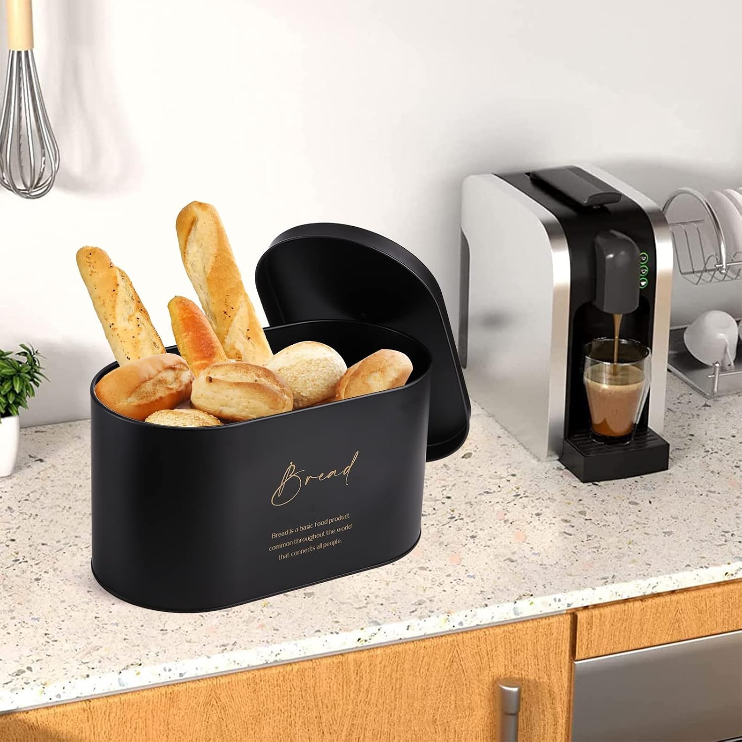 Set of 4 Bread Box and Canister Set for Kitchen Countertop, Metal Bread Bin