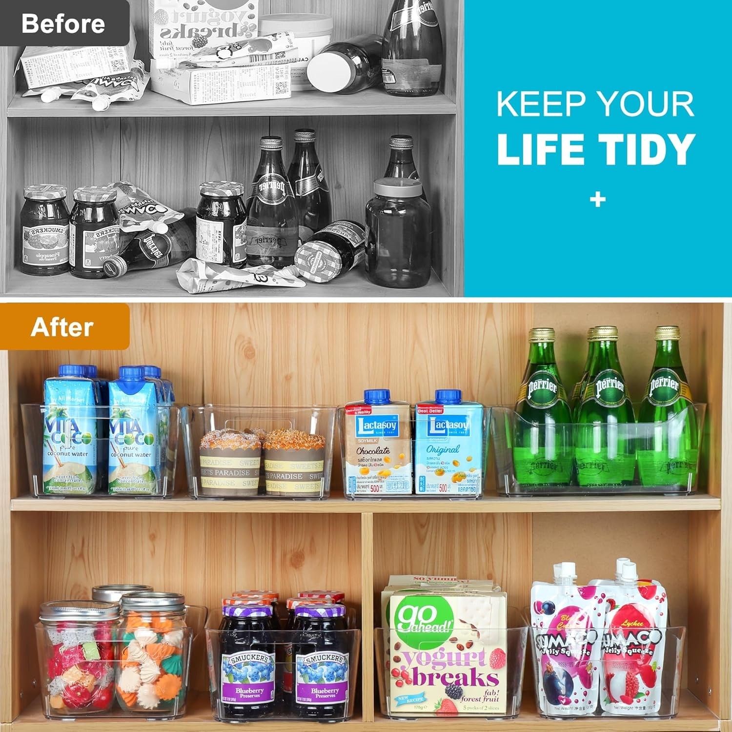 High-Density Clear Bins Set of 12 – Perfect for Pantry, Fridge & Cabinet Storage