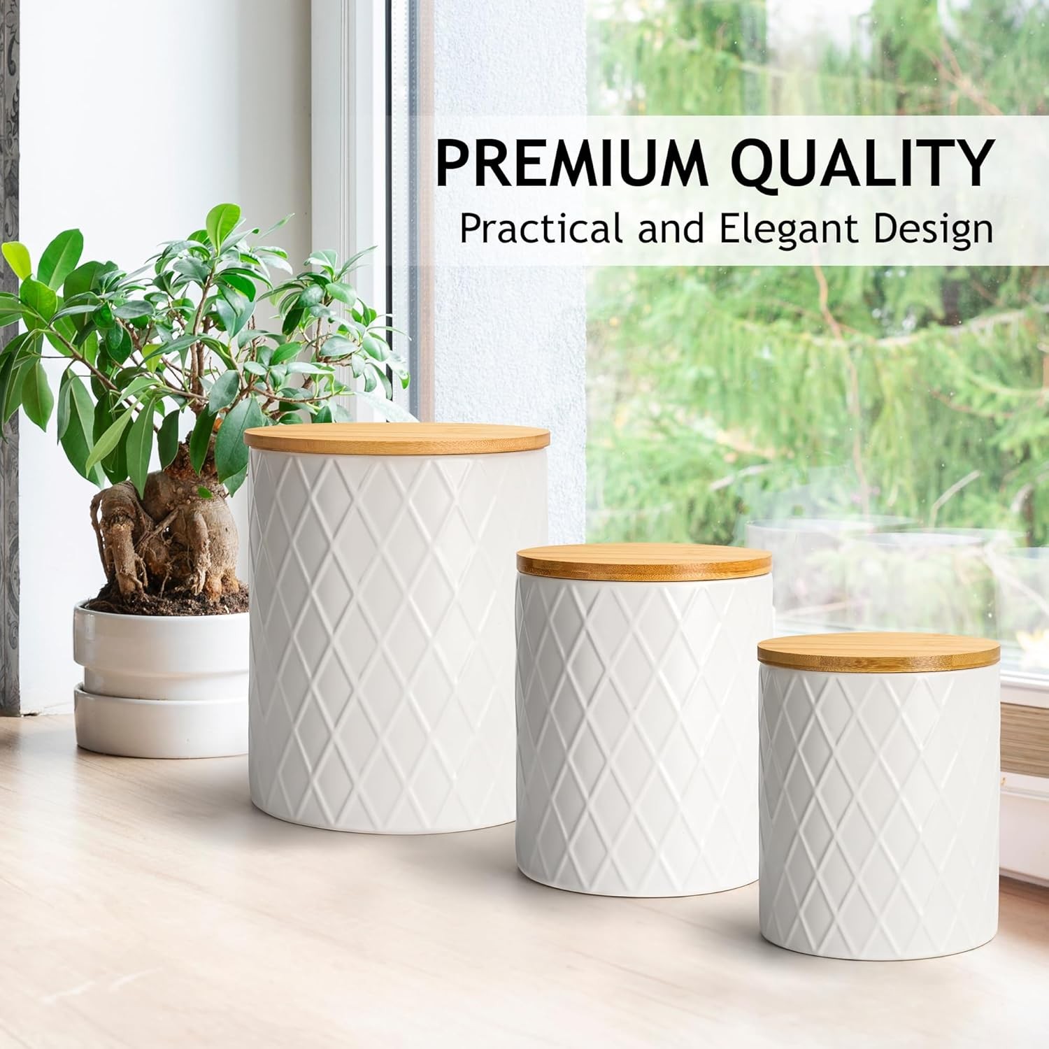 – Set of 3 Canister Sets for Kitchen Counter, Ceramic Kitchen Canister Set with