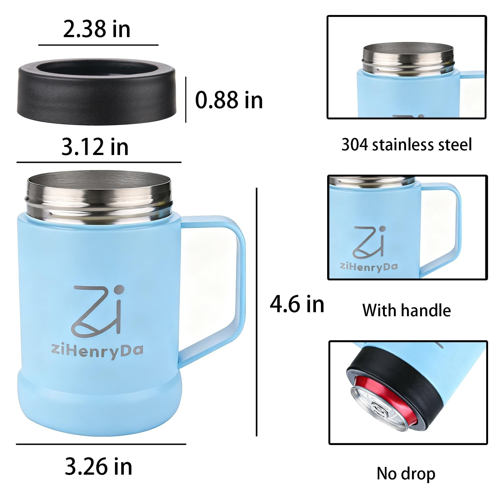 Zihenryda Can Cooler Insulated For Standard Size Cans12 Ozwith Handle Vacuum