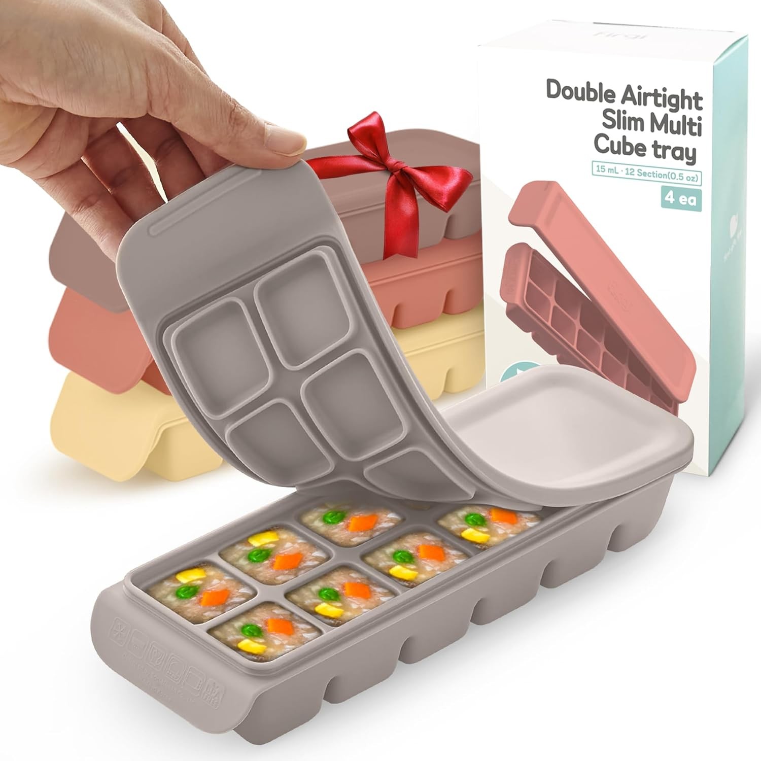 Silicone Ice Cube Freezer Tray with Lid, 100% Food-Grade Platinum Silicone,Leak