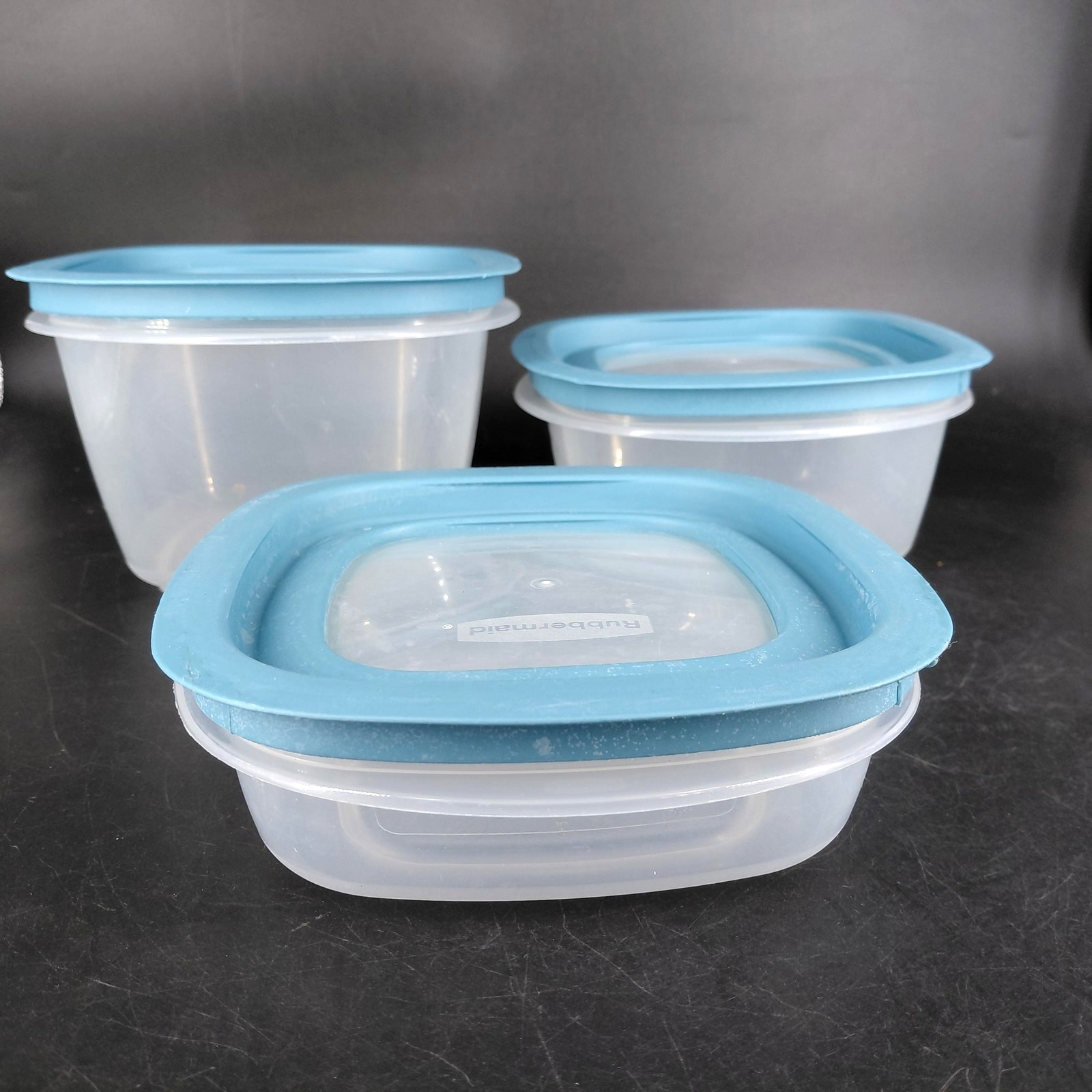 Rubbermaid Food Storage Containers Set 3 Blue Lids 3 5 7 Cups Square Plastic