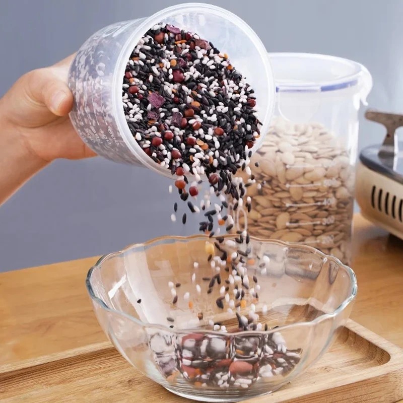 Airtight Grain Storage Container Clear Food Jar Kitchen Organizer 600-1500ML