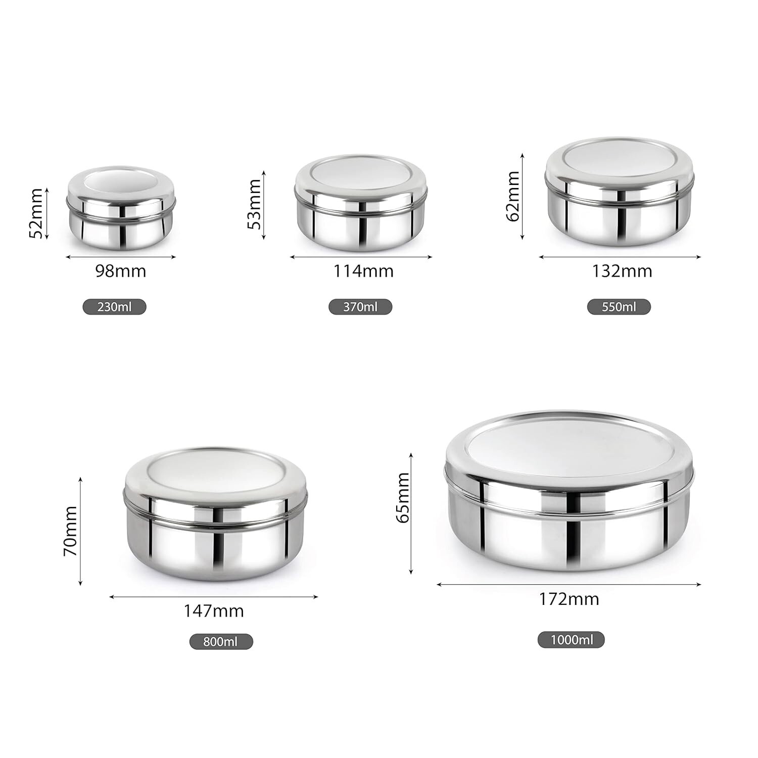 Cello Stainless Steel Canisters Dabba/Food Storage Containers Set of 5 Pcs.