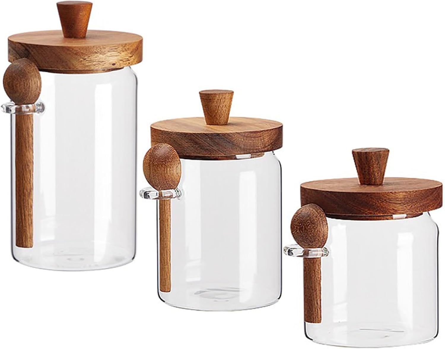 Glass Jar with Lid and Spoon 13&20&24 OZ Coffee Tea Sugar Canister Set of 3