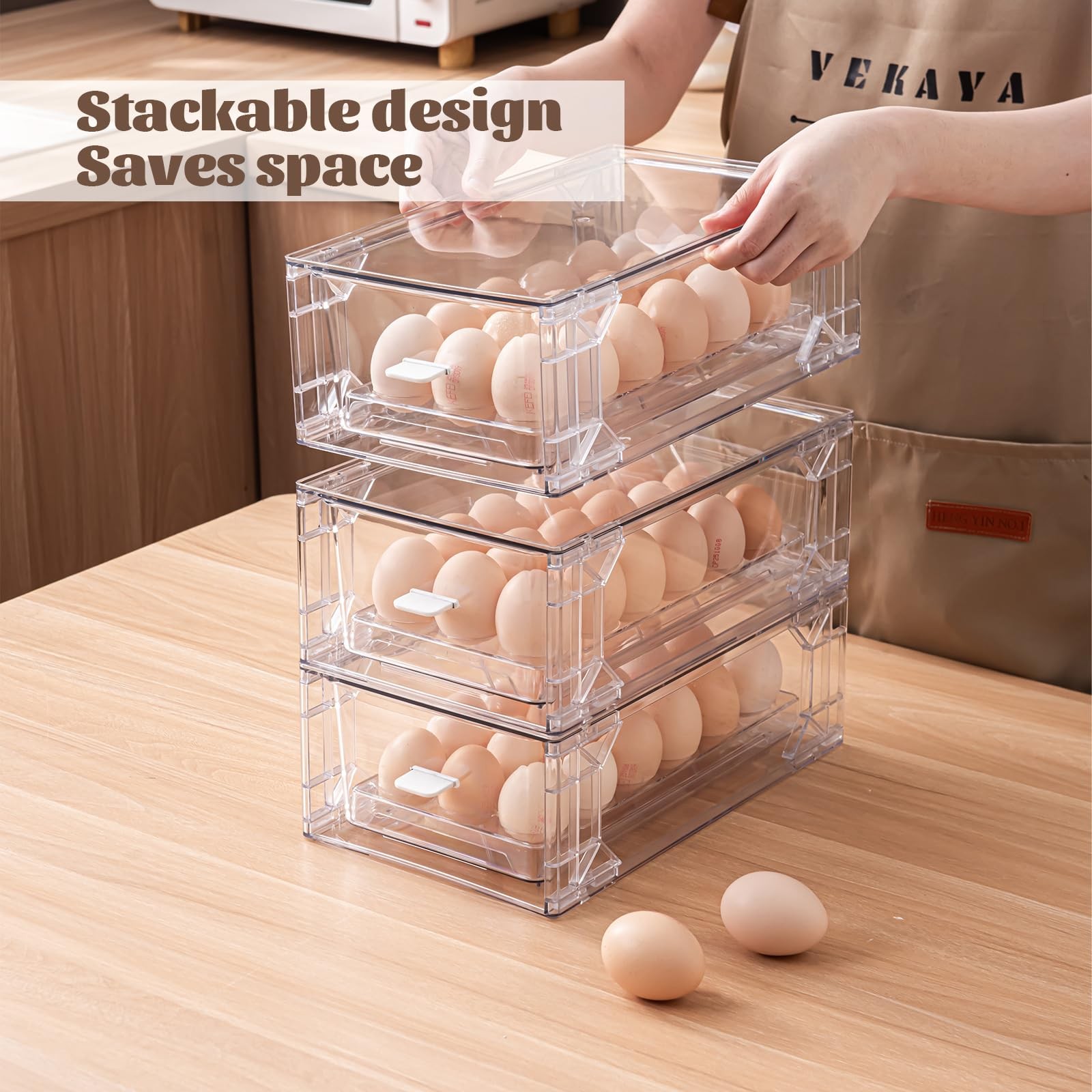 BPA-Egg Storage Drawer – Stackable Refrigerator Egg Holder, 2 Pack, 36 Egg Tray.