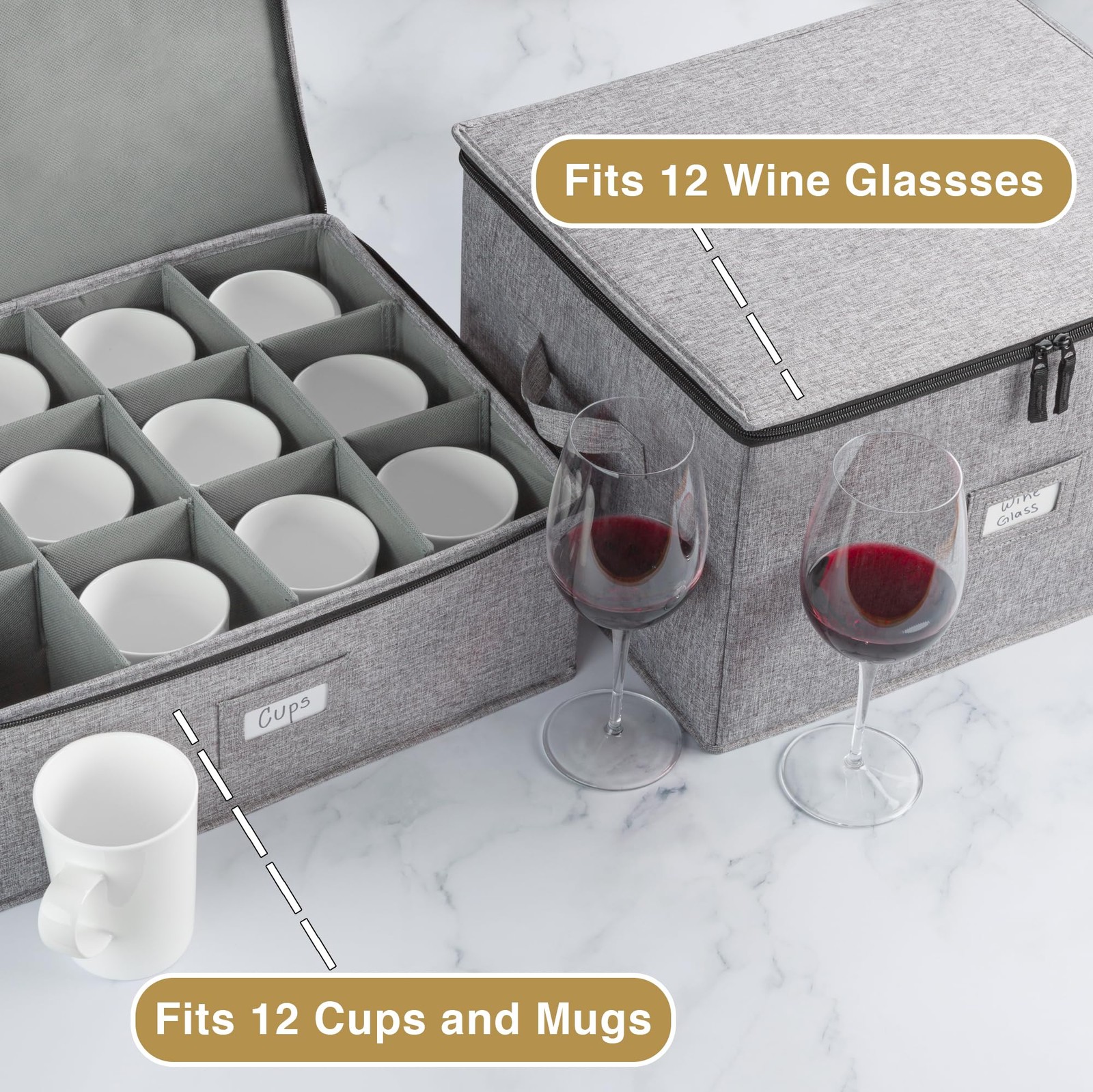 Wine Glass Storage and Cup Storage Case – Set of 2 Stackable Containers with …
