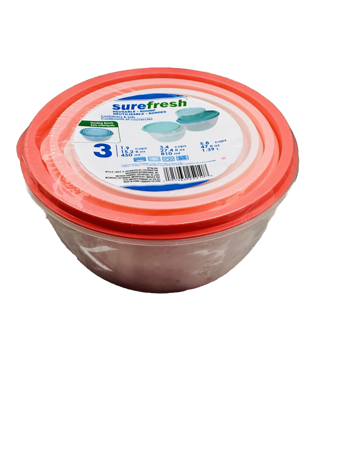 3 Pack Round Containers Food Storage Nesting Bowl W Lid-BPA Free