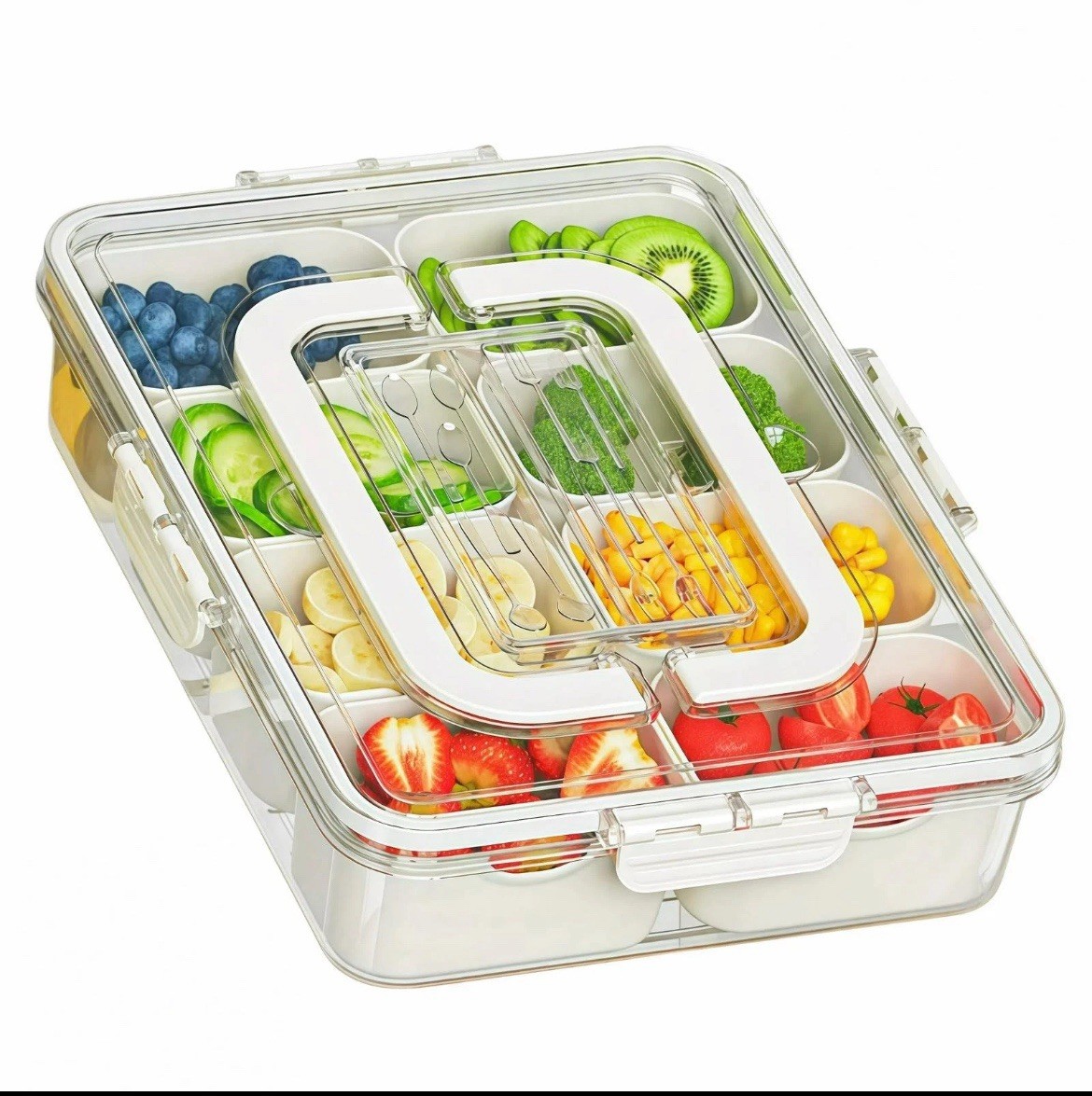 Snackle Box Container, Divided Serving Tray with Lid and Handle, Adding Cutle…