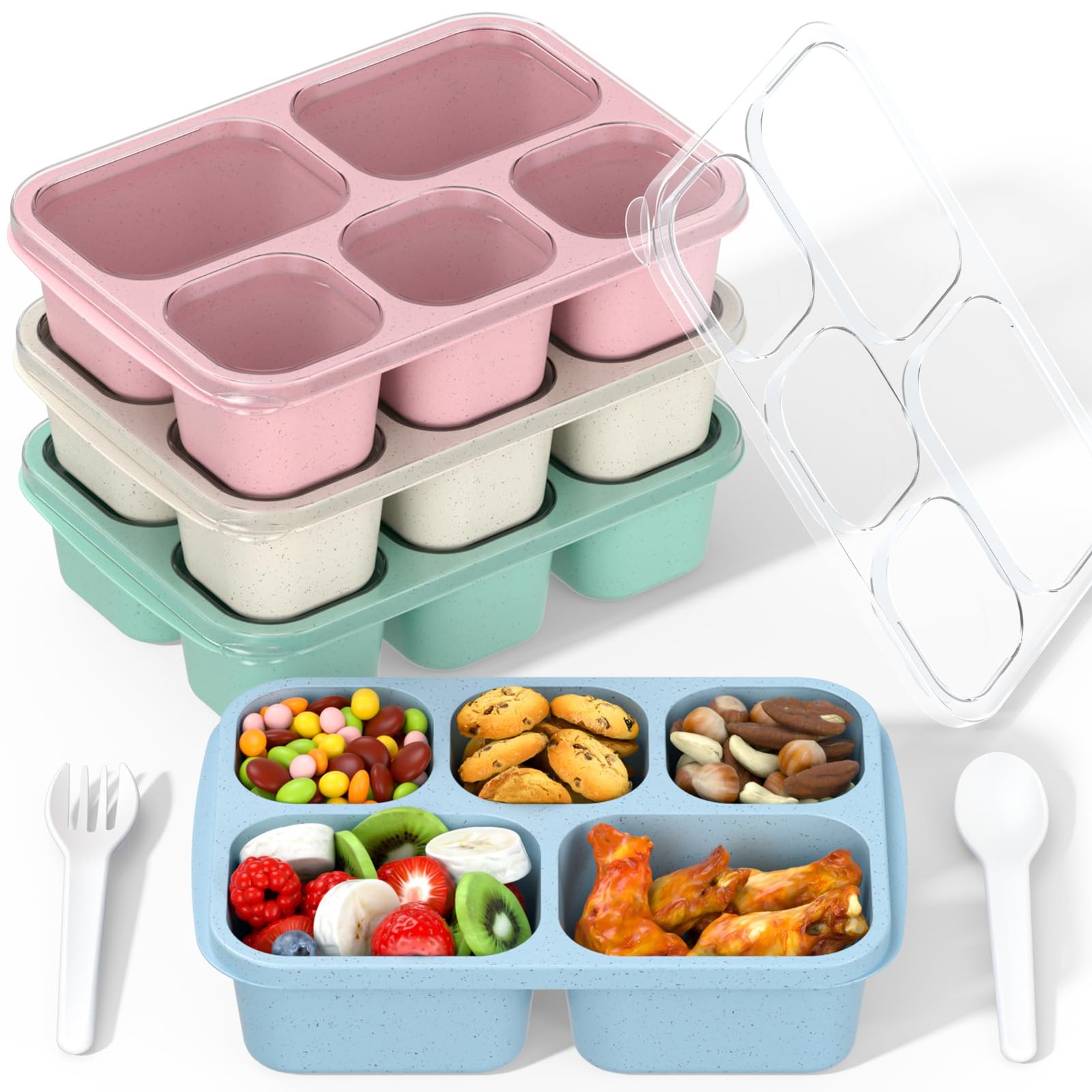 Bento Box Adult Lunch 9.12 x 6 x 2.1 inches, Wheat(Green/Blue/Pink/Beige)