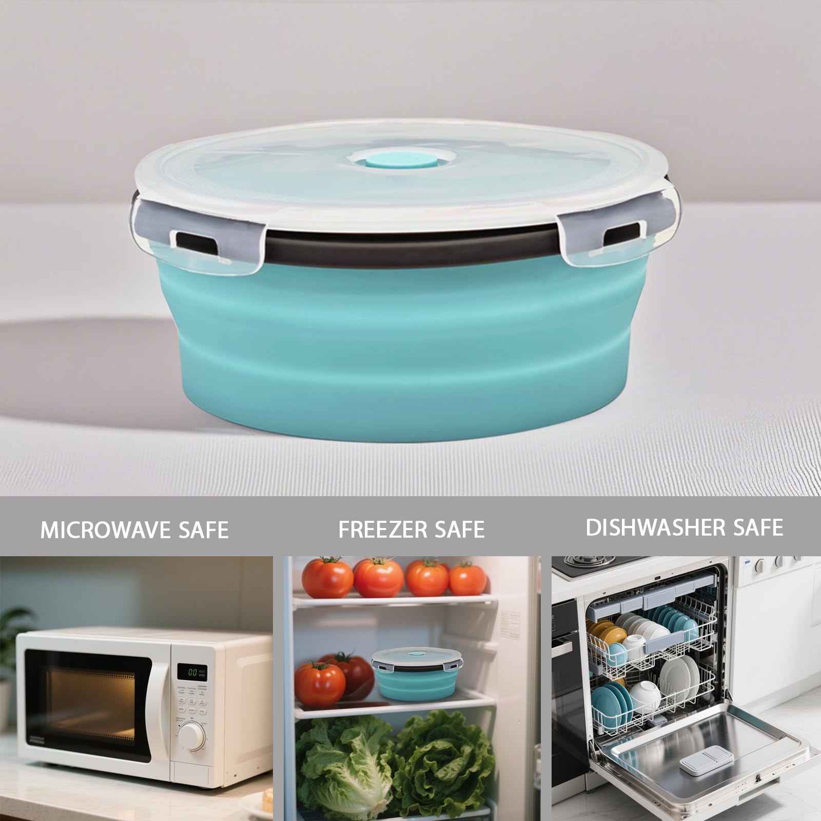 Ainmvnos 8 Collapsible Food Storage Containers, Silicone Blue