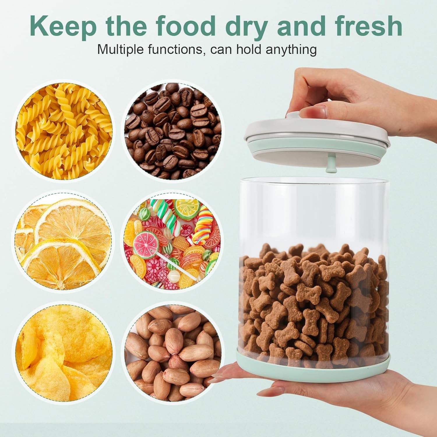 Dog Treat Container Airtight Jar 2.2Qt/2L, Glass Food Jars with One-Touch Lid