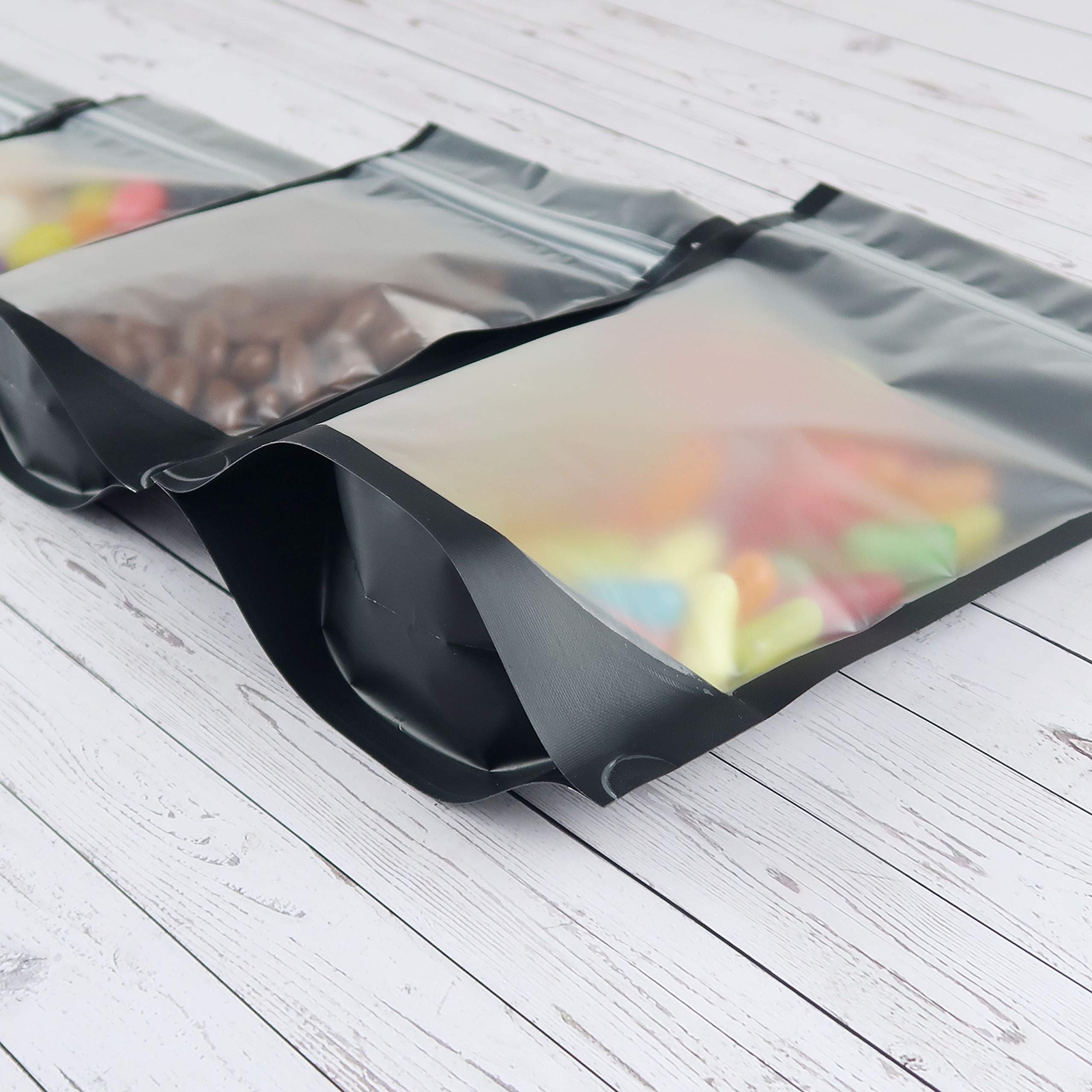 Pack Of 100 Translucent Front Matte Black Poly Plastic Resealable Bags 8.4oz 6