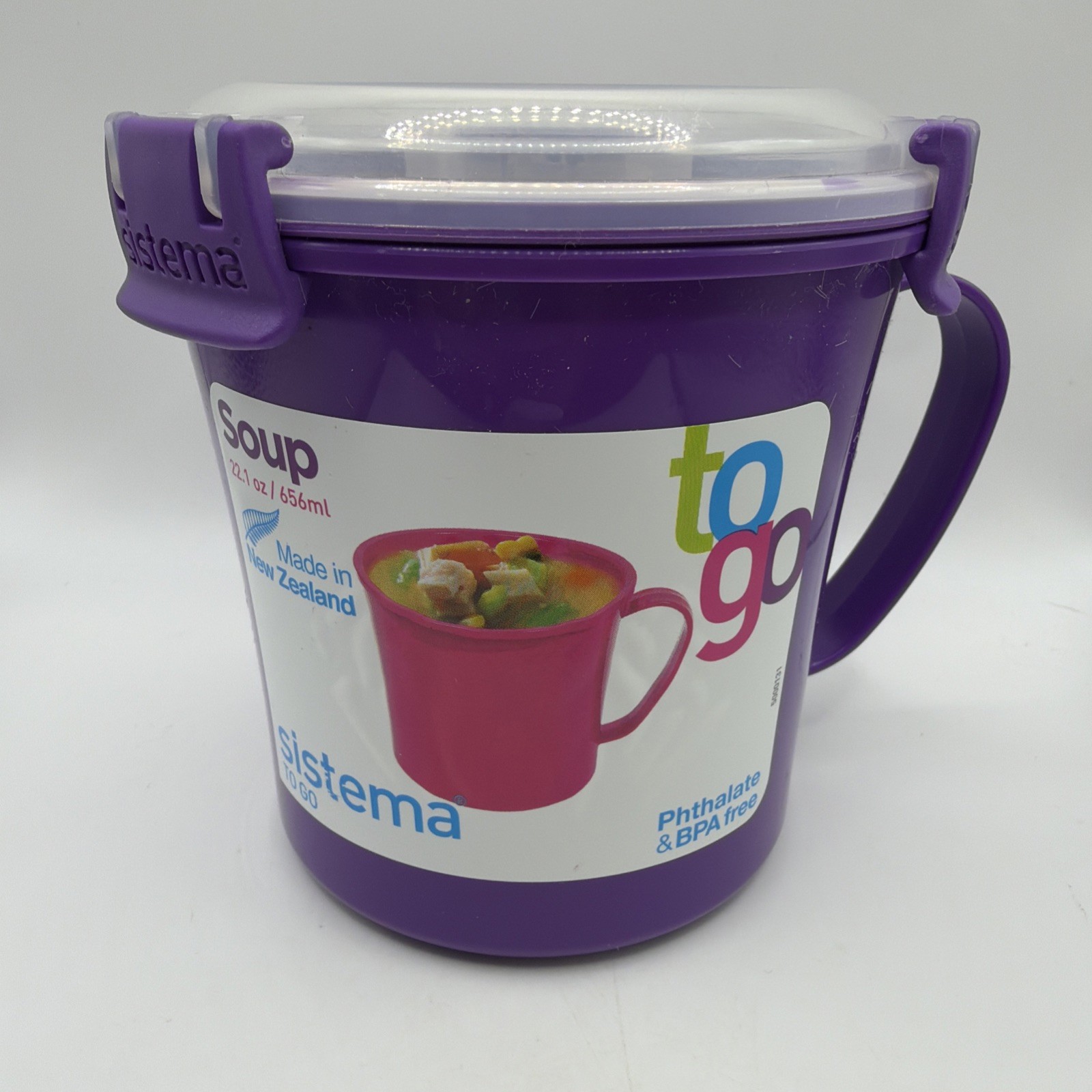 To Go Sistema Microwave Plastic Soup Mug 22.1 oz – Purple – Phthalate & BPA Free