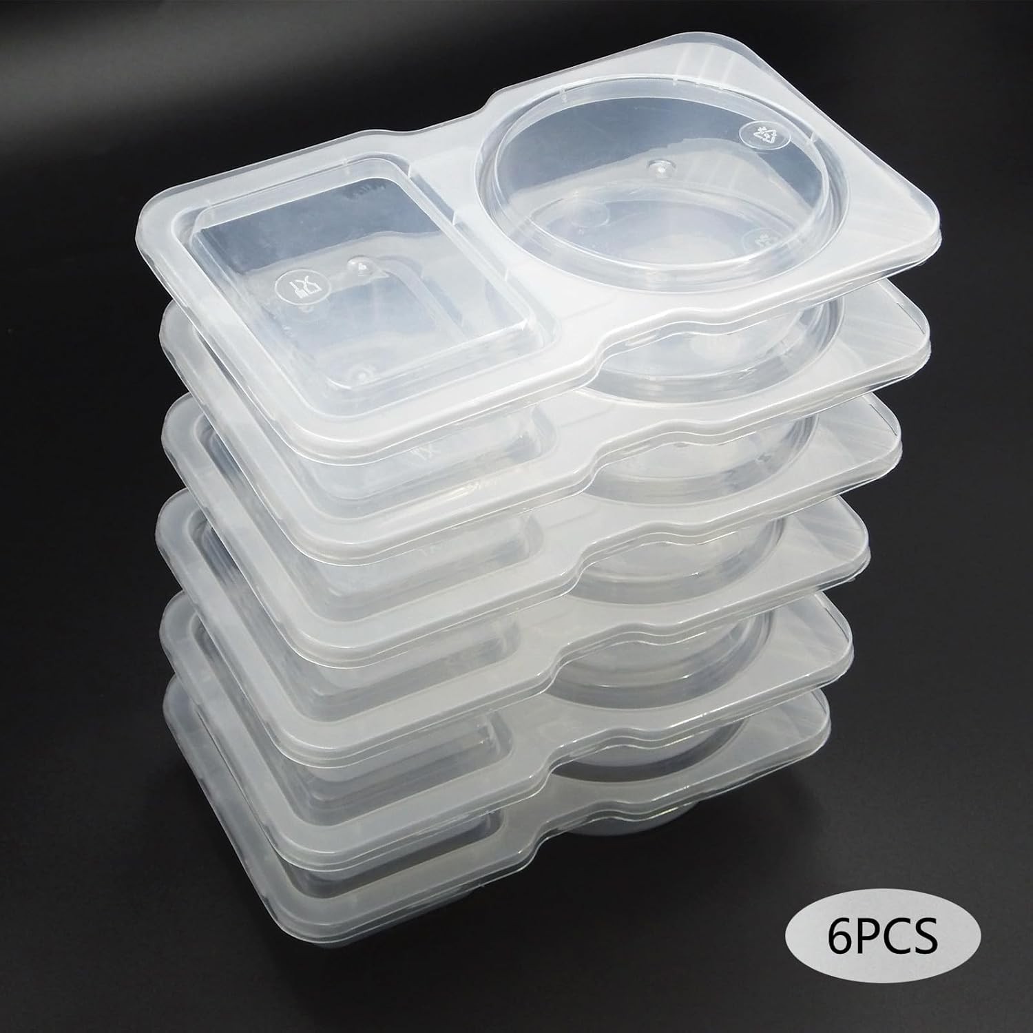 Double Compartment Condiment Containers with Lids 6 Pack 2 Section Dips Snack