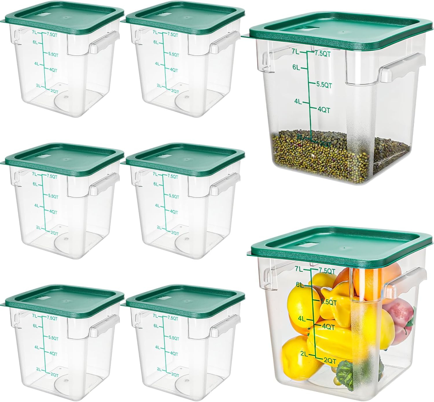 8 Pack 8 Qt Clear Food Storage Container with Handles and Lid Commercial Grade S
