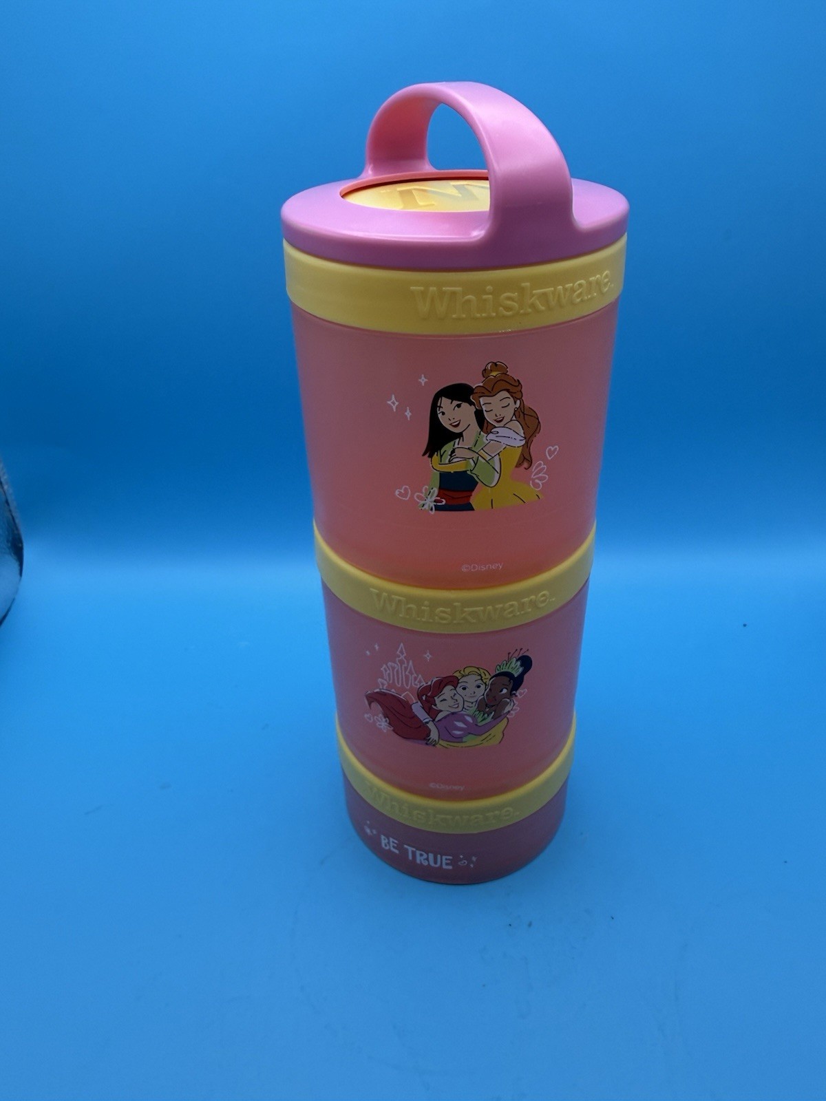 Whiskware Disney Princess 3 Stack Snack Containers W/ Handle Orange Yellow Pink