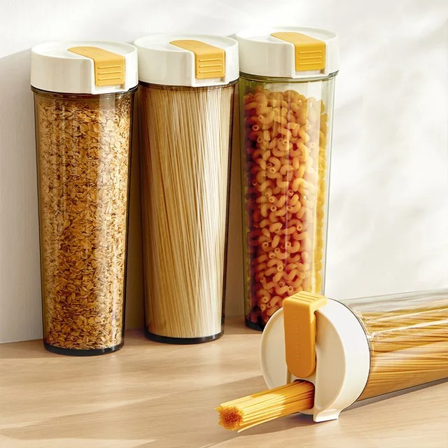 Kitchen Spaghetti Pasta Storage Container Airtight Noodle Dispenser Organizer