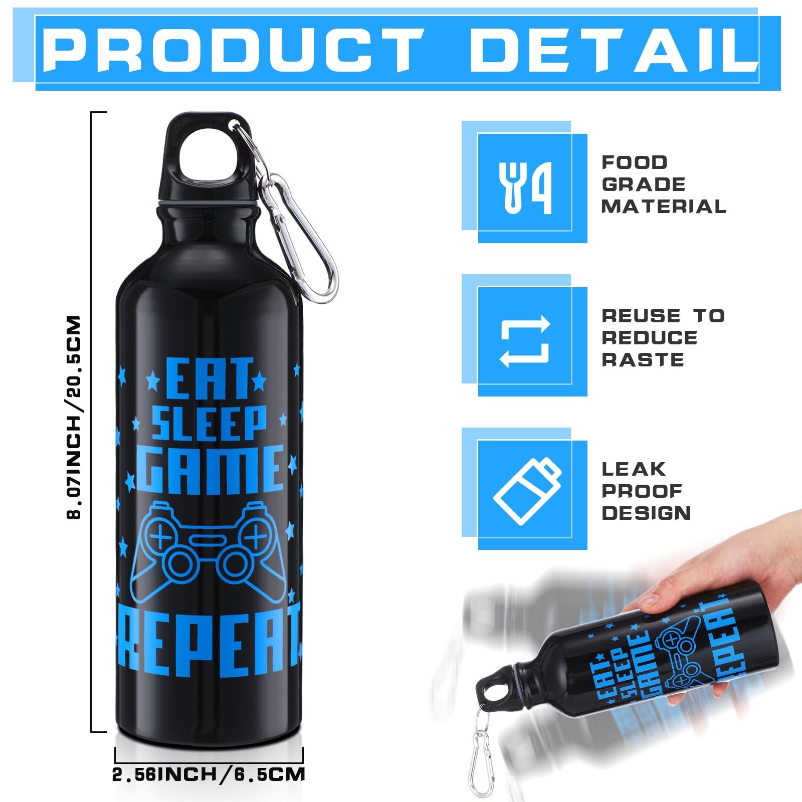 Silifine 12 Pcs 17Oz Gaming Water Bottle Sports Insulated Water Bottle Hook