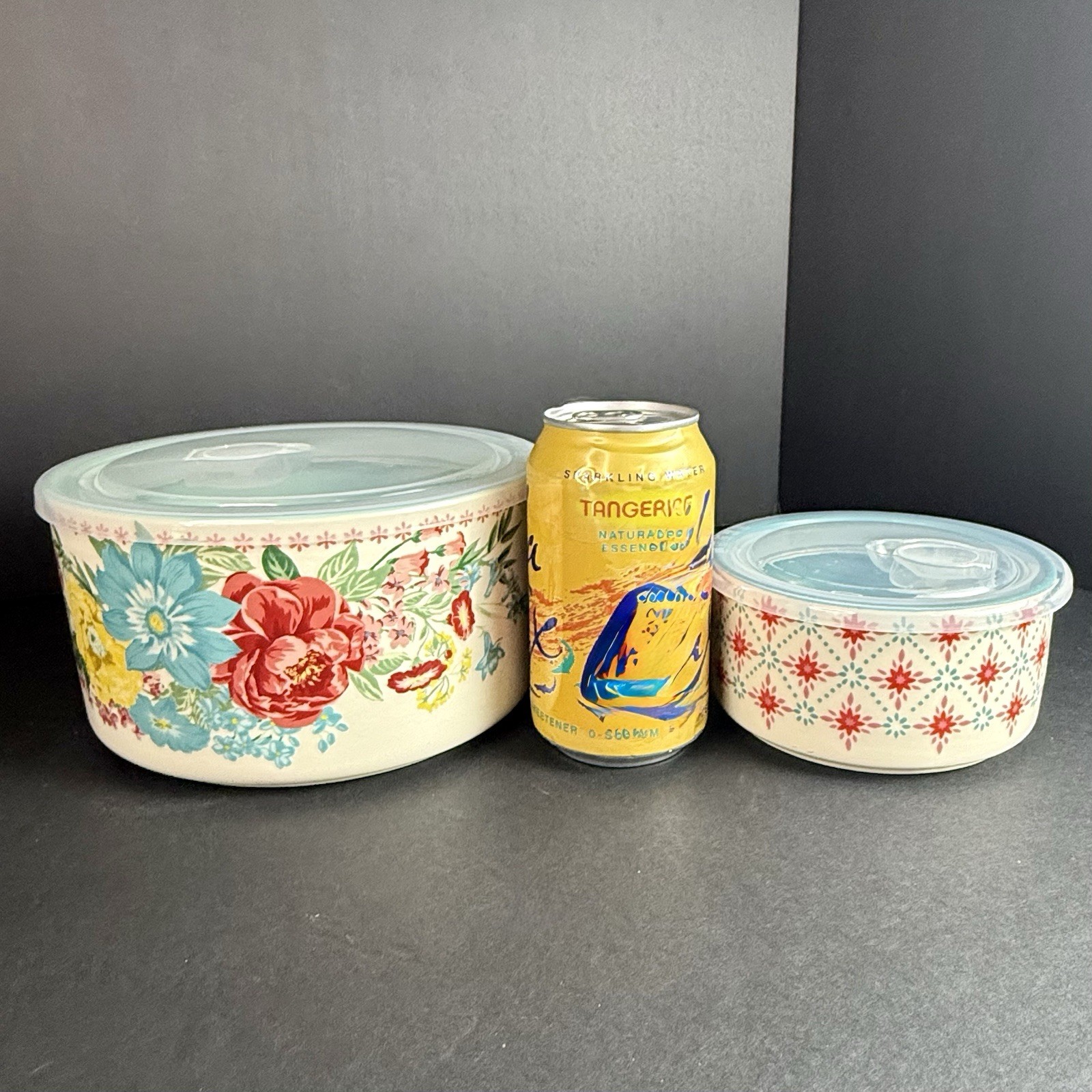 2 Pioneer Woman Stonebare 7/5” Dia Food Storage Container w/Lid BRILLIANT BLOOMS