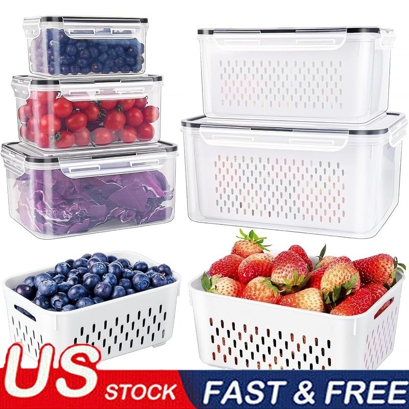 5 Packs BPA Free Food Storage Containers Fridge Organizers Stackable Durable New