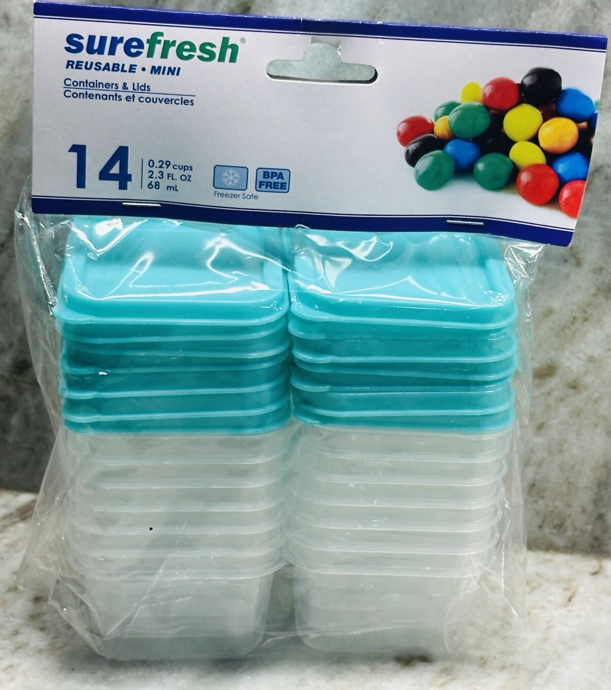 Sure Fresh Readable Mini 14 Containers W/Lids 0.29cups/Freezer Safe/BPA Free