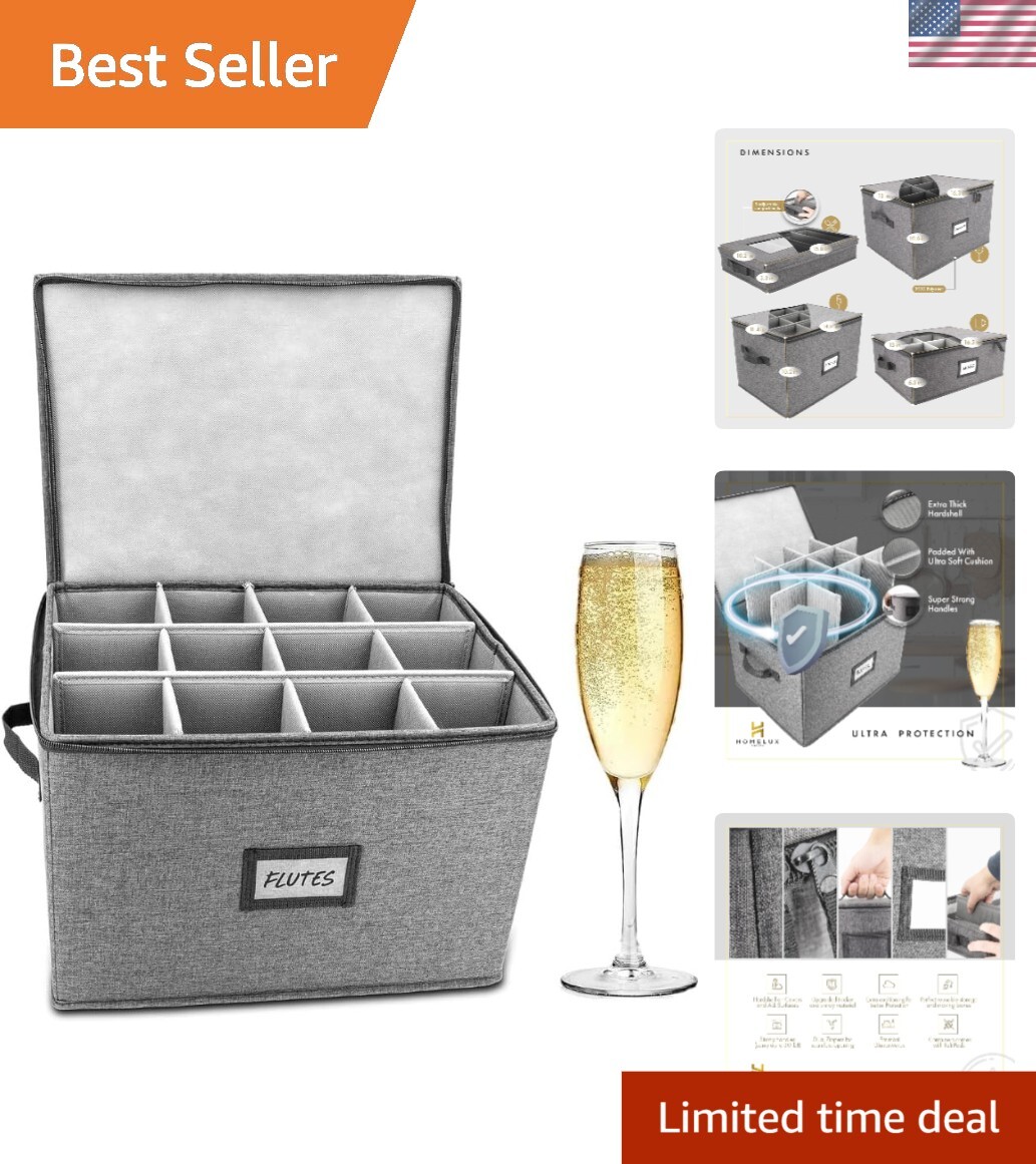 Divided Champagne Flute Storage Organizer with Hardshell Top – Compact & Strong