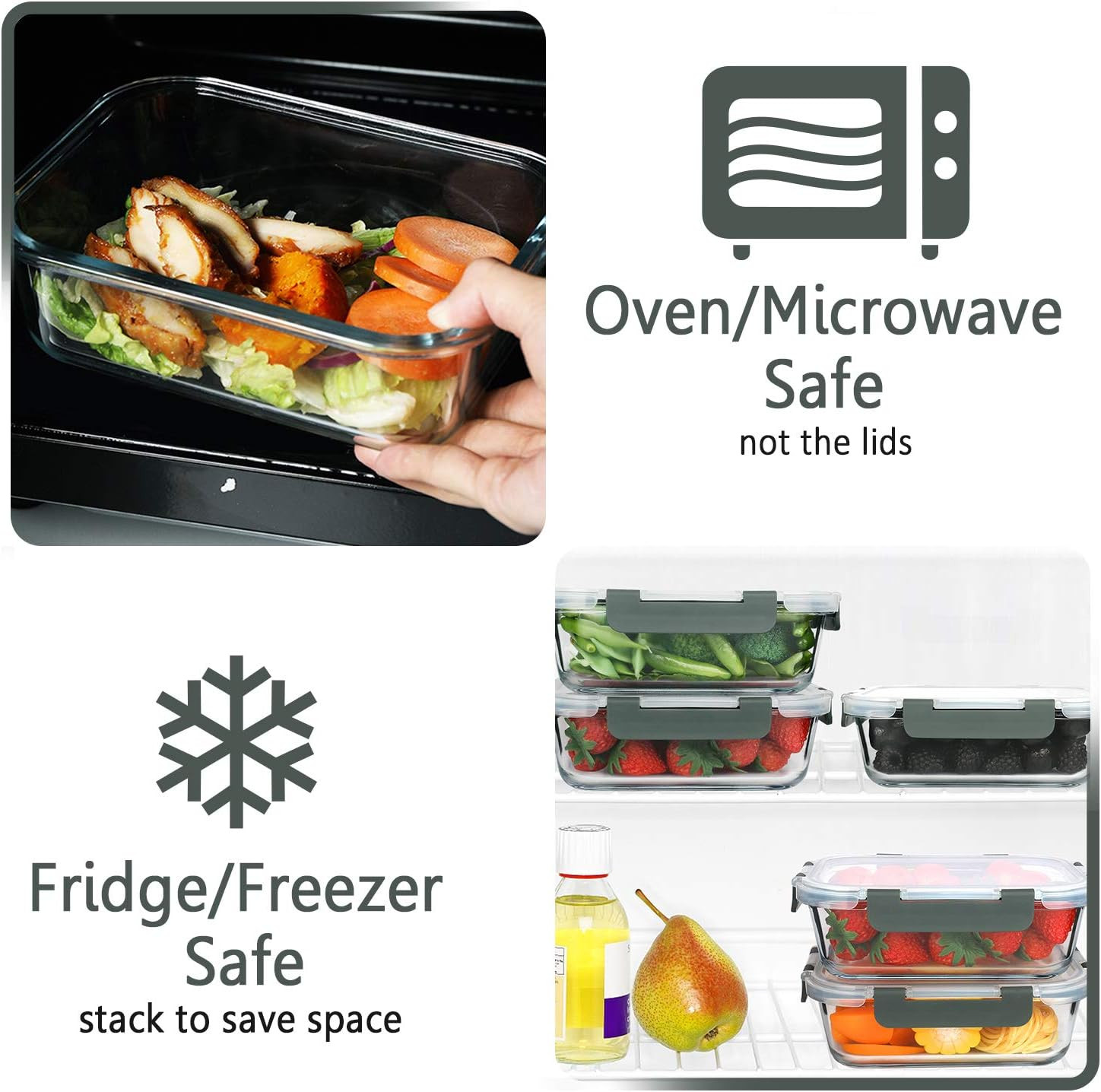 M MCIRCO [5-Packs, 36 Oz Glass Meal Prep Containers with Snap Locking Lids Glass