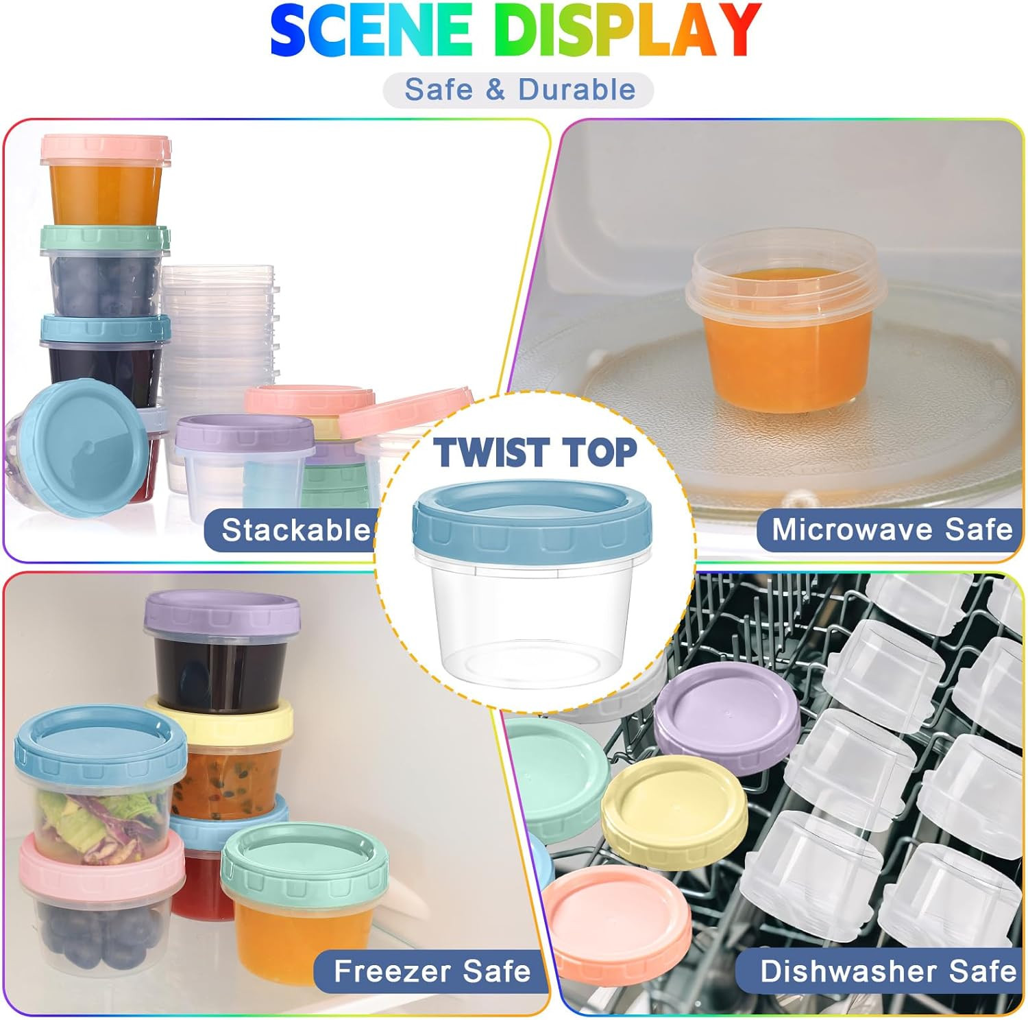 6Pcs 4 Oz Plastic Containers with Screw Lids, Reusable 1/2 Cup Small Food Sto…