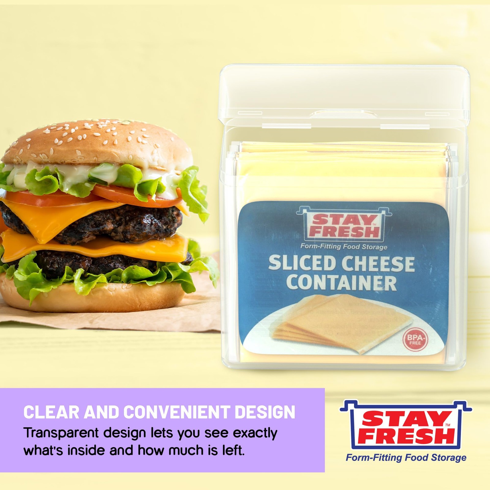 Stay Fresh American Cheese Slice Storage 4″ x 2-1/2″ x 3-1/4″ h, Clear