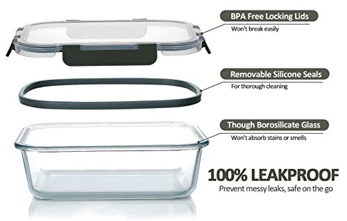 10-Pack Glass Food Storage Containers with Lids, Airtight Meal Prep Bento Boxes,