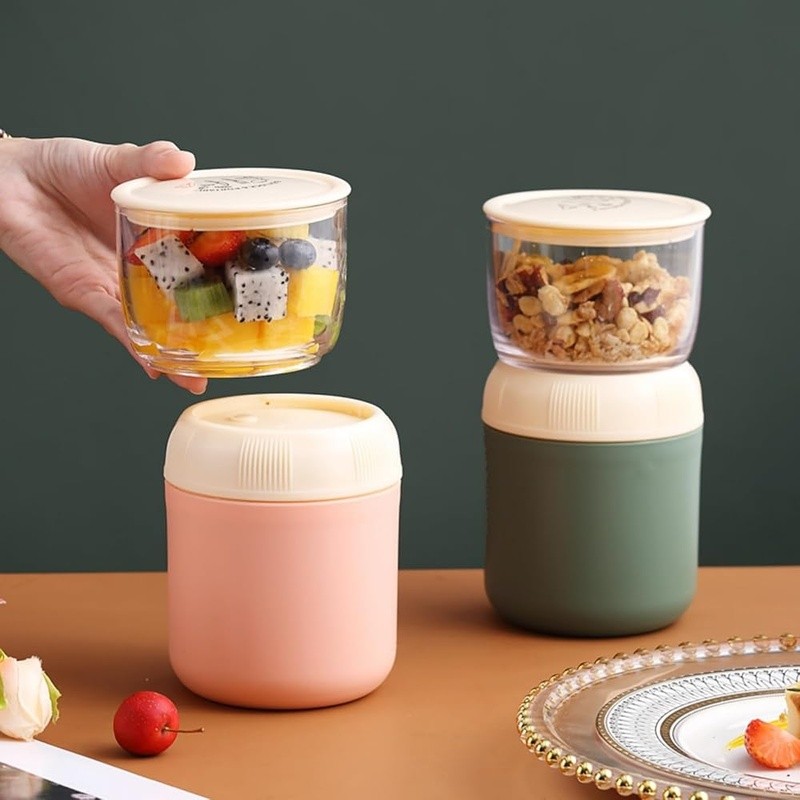Insulated Yogurt Container 2 Pack 10oz Oatmeal Bowl Leak Proof Food Grade Safe