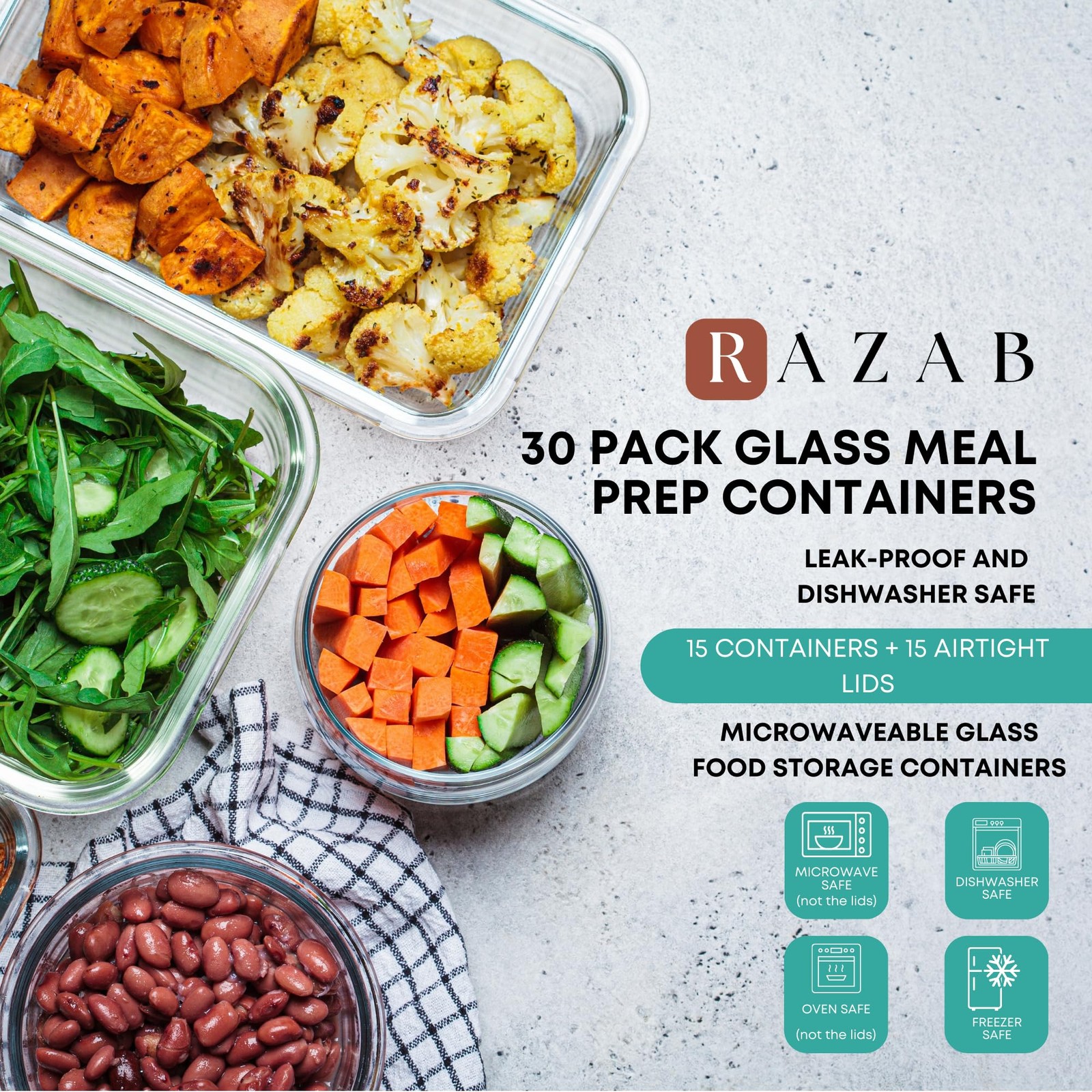 30 PC Glass Food Storage Containers with Lids – Reusable Glass Meal Prep Cont…